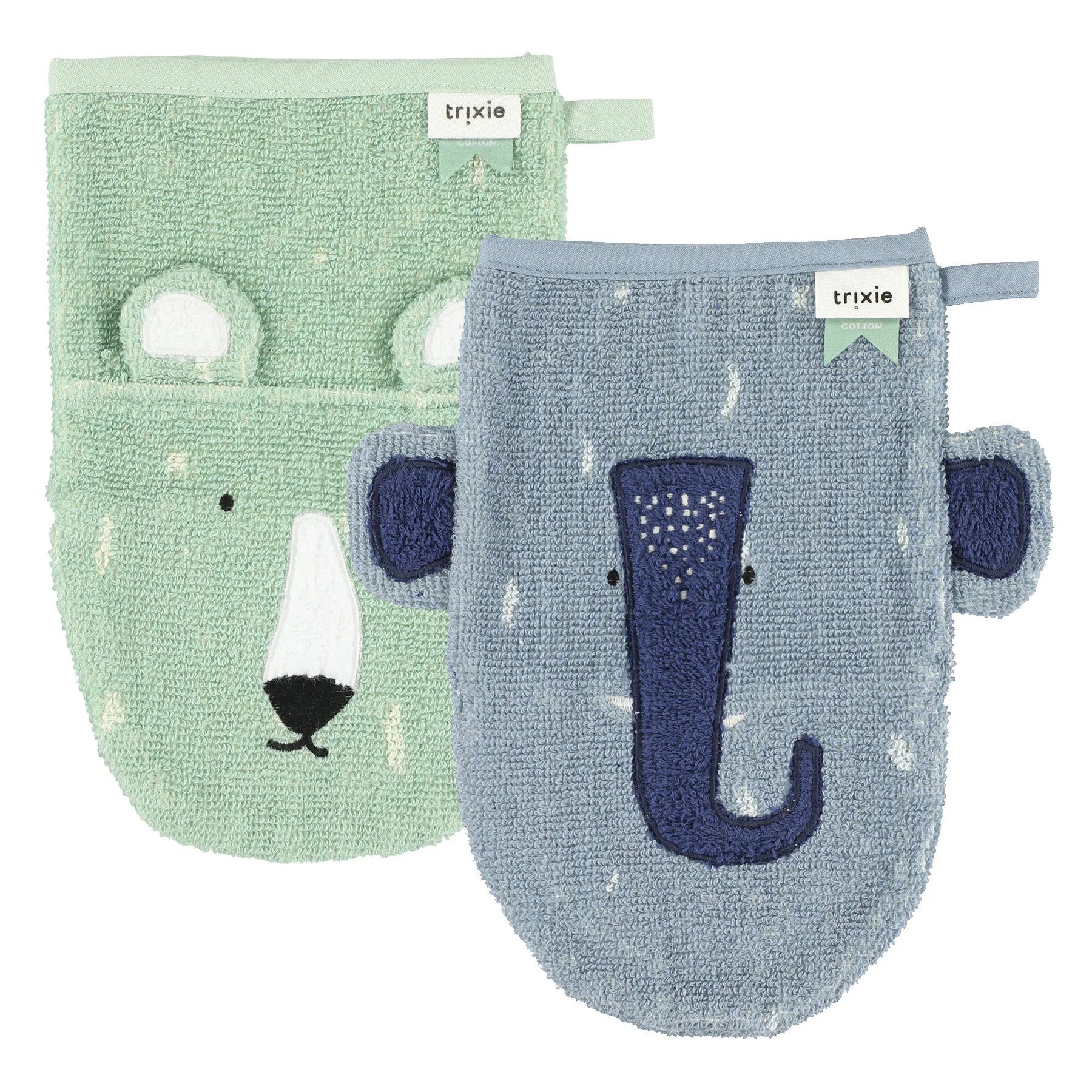 Organic Washcloths 2-Pack | Mr. Polar Bear - Mrs. Elephant