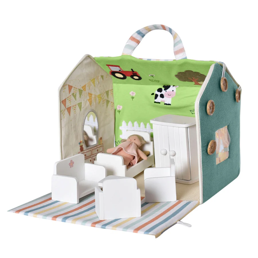 Doll House with Wooden Furniture and Doll