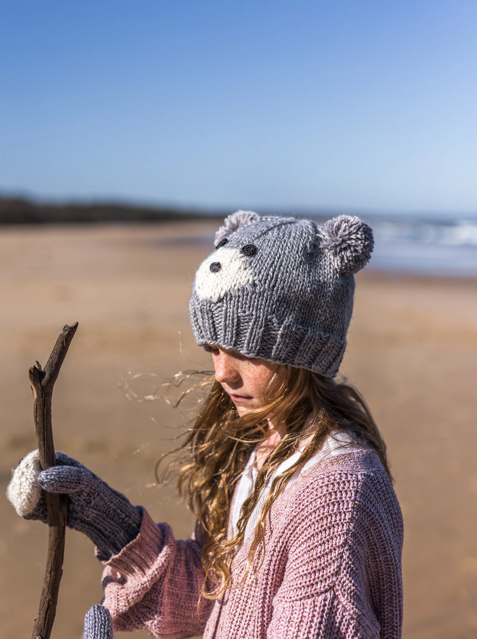Acorn Bear Face Beanie - Grey - Image 5