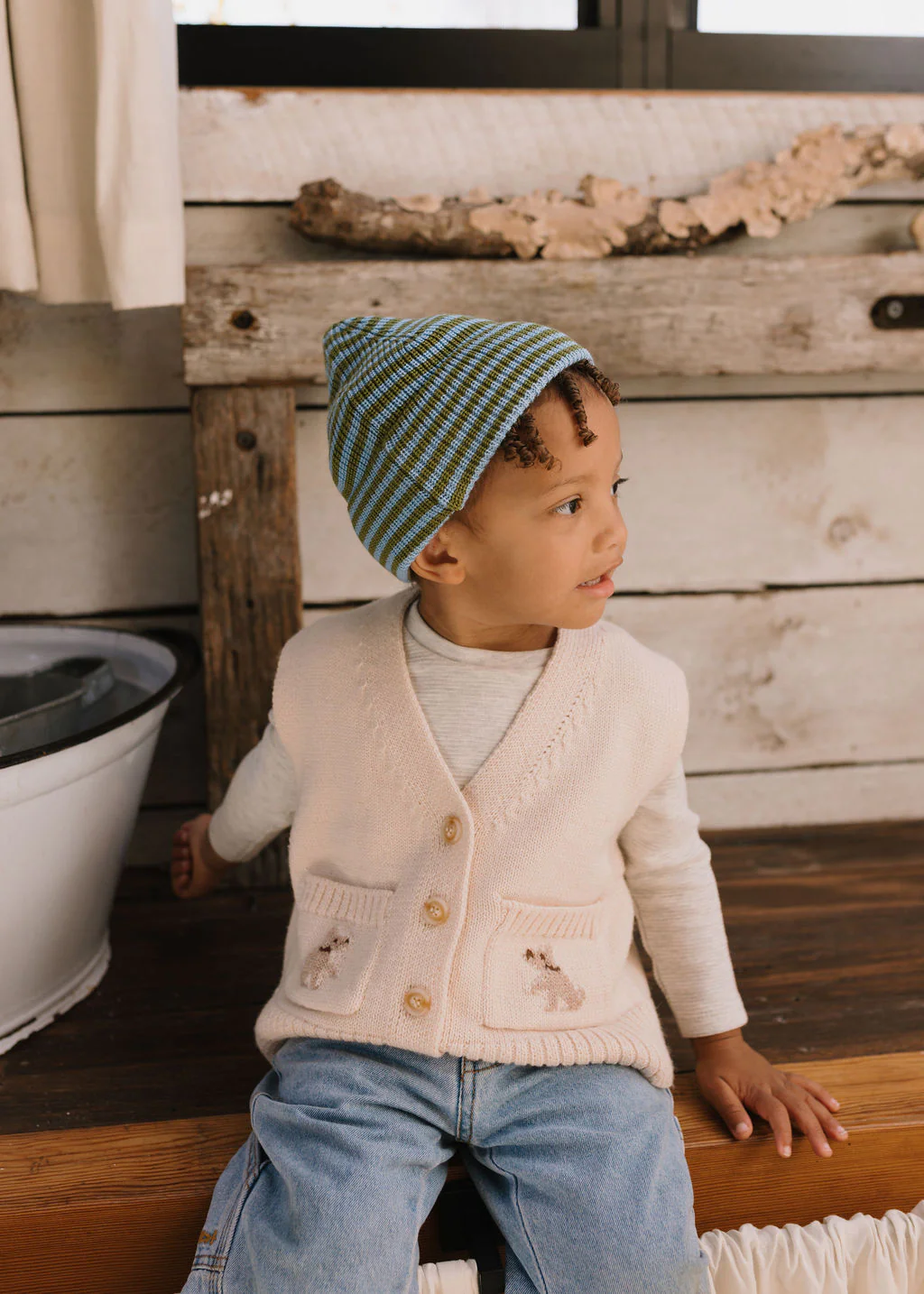 Berlin Merino Beanie Green and Blue Stripe - Image 5
