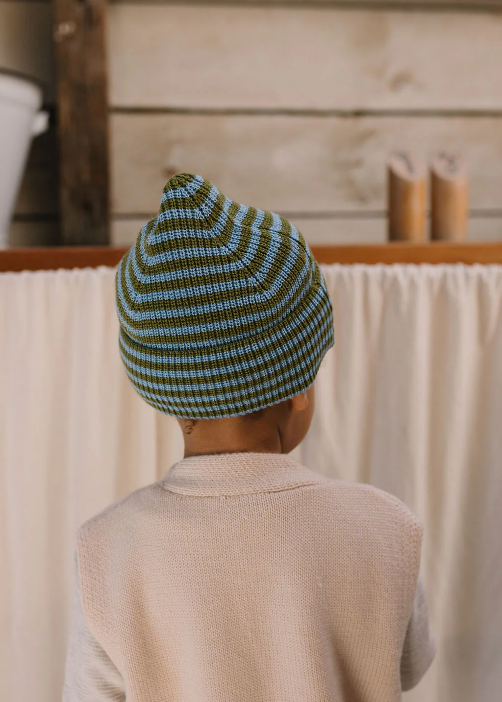 Berlin Merino Beanie Green and Blue Stripe - Image 7