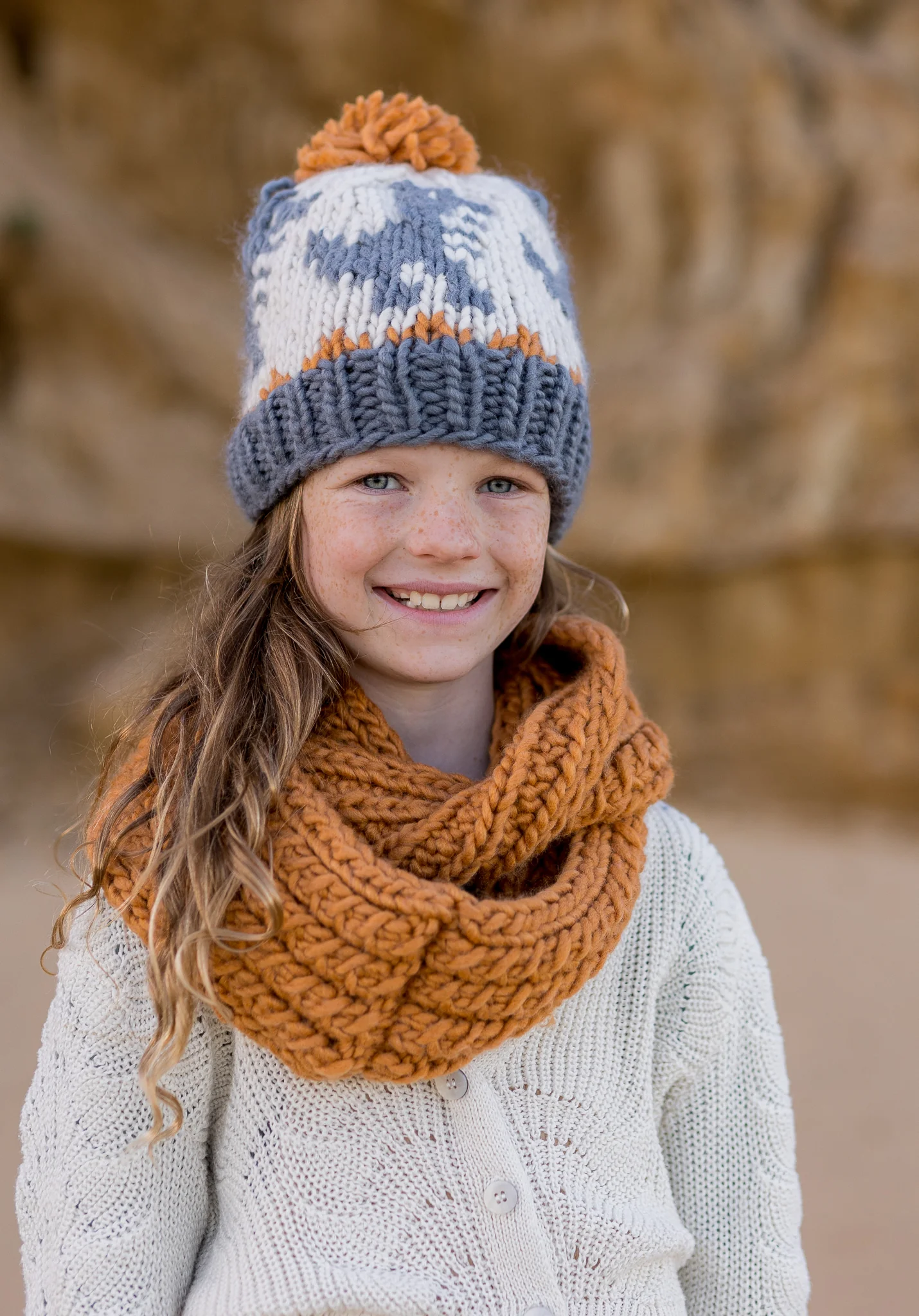 Acorn Dino Beanie - Grey & Caramel - Image 2