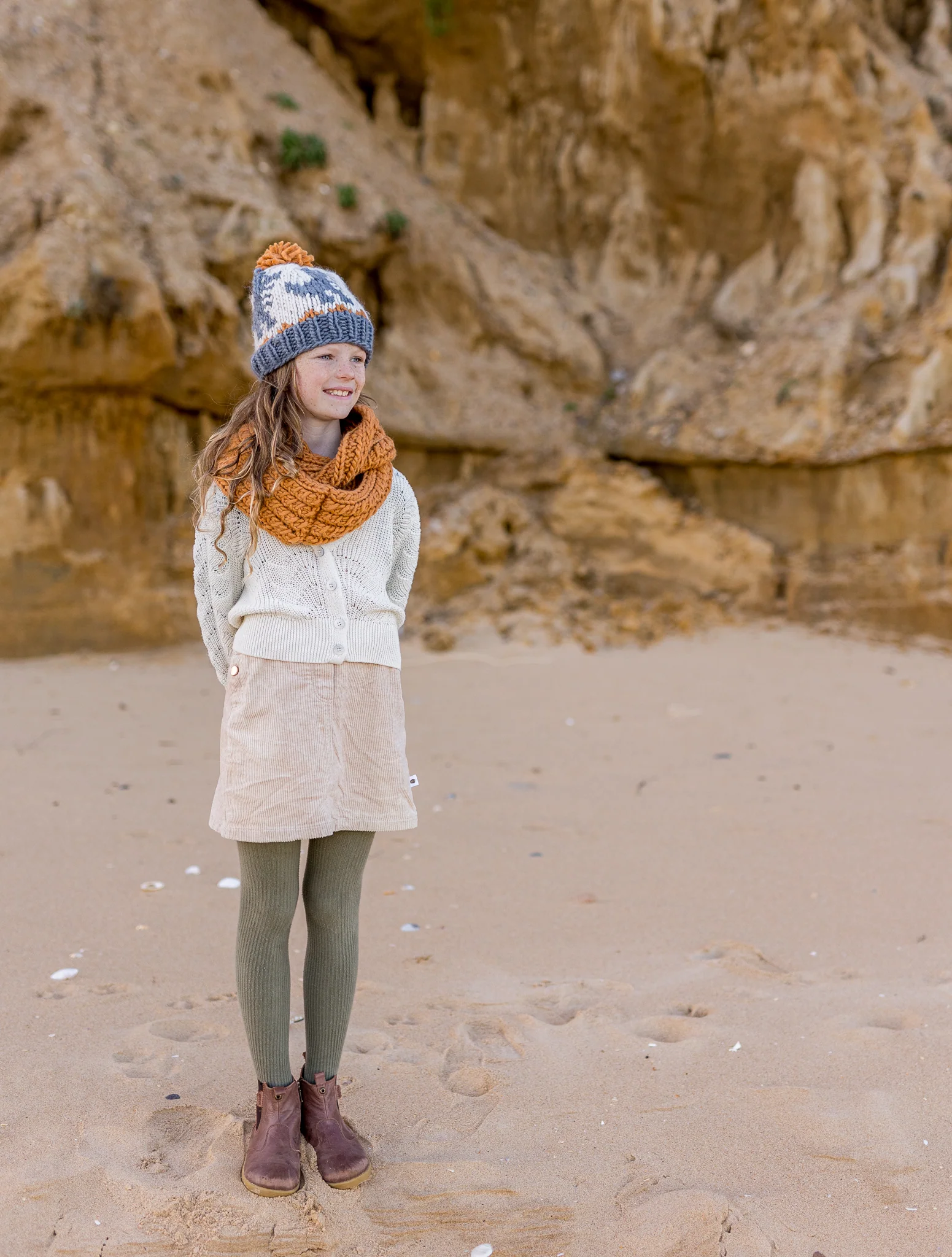 Acorn Dino Beanie - Grey & Caramel - Image 3