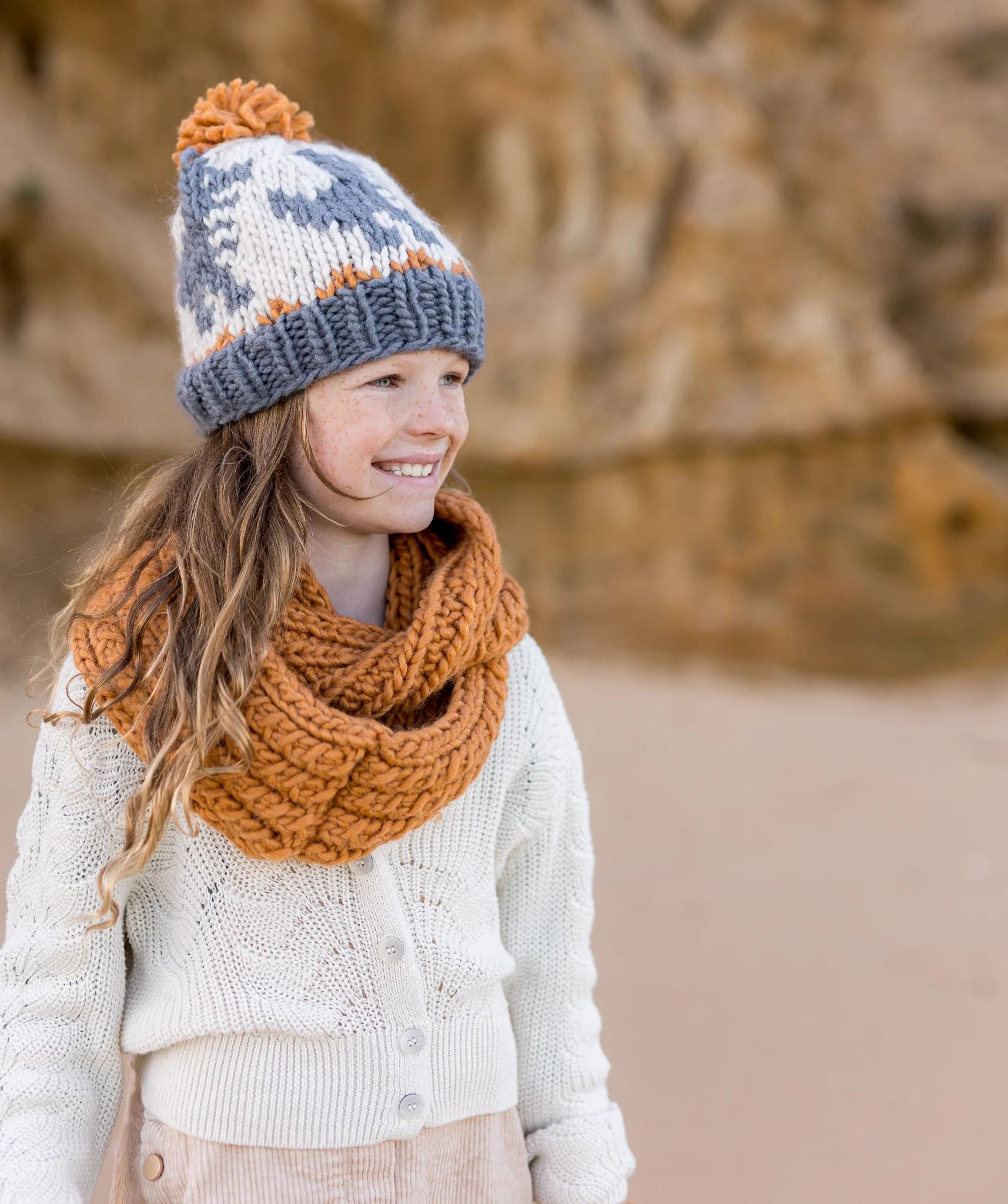 Acorn Dino Beanie - Grey & Caramel - Image 4