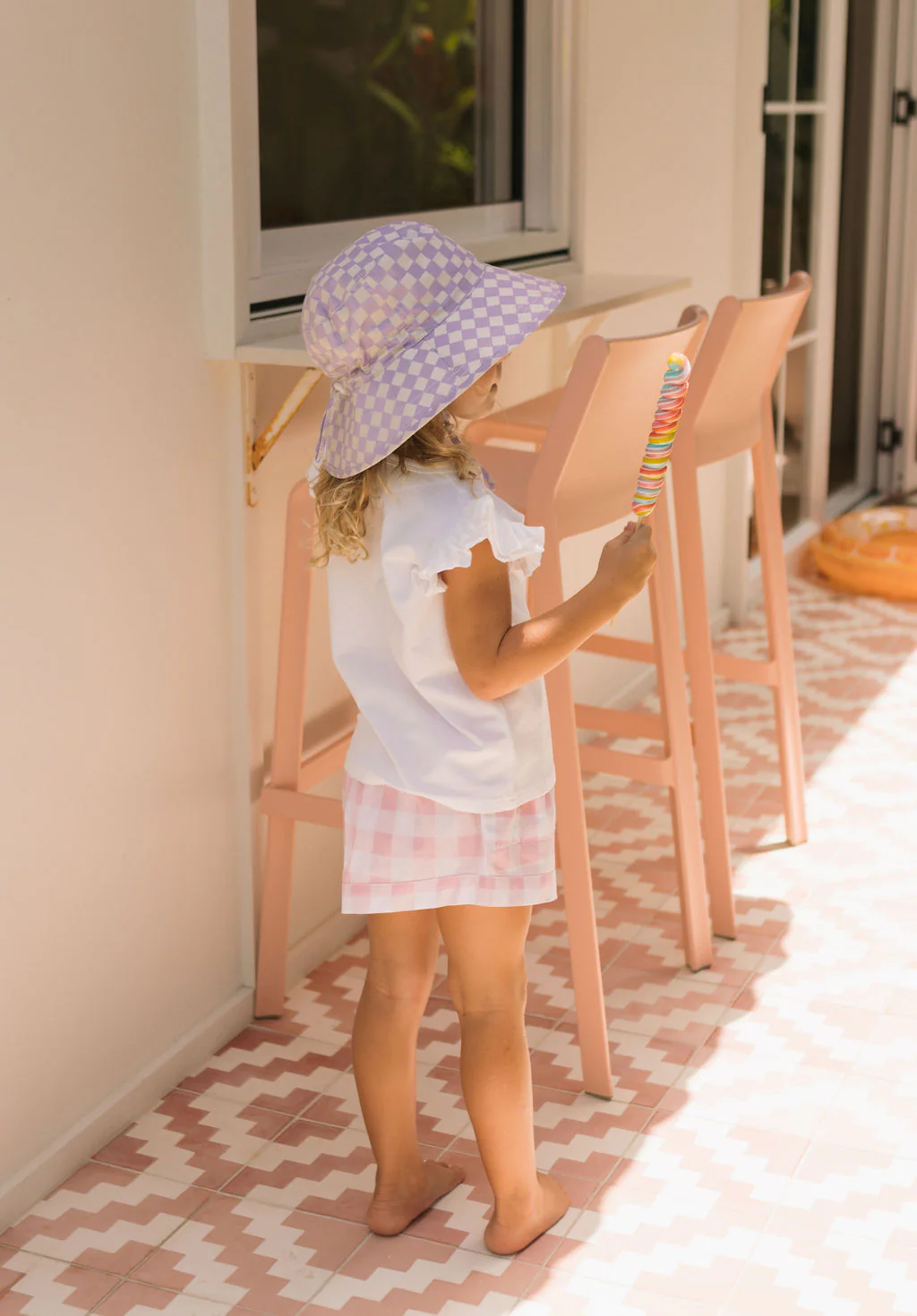 Lavender Checks Broad Brim Bucket Hat - Image 6