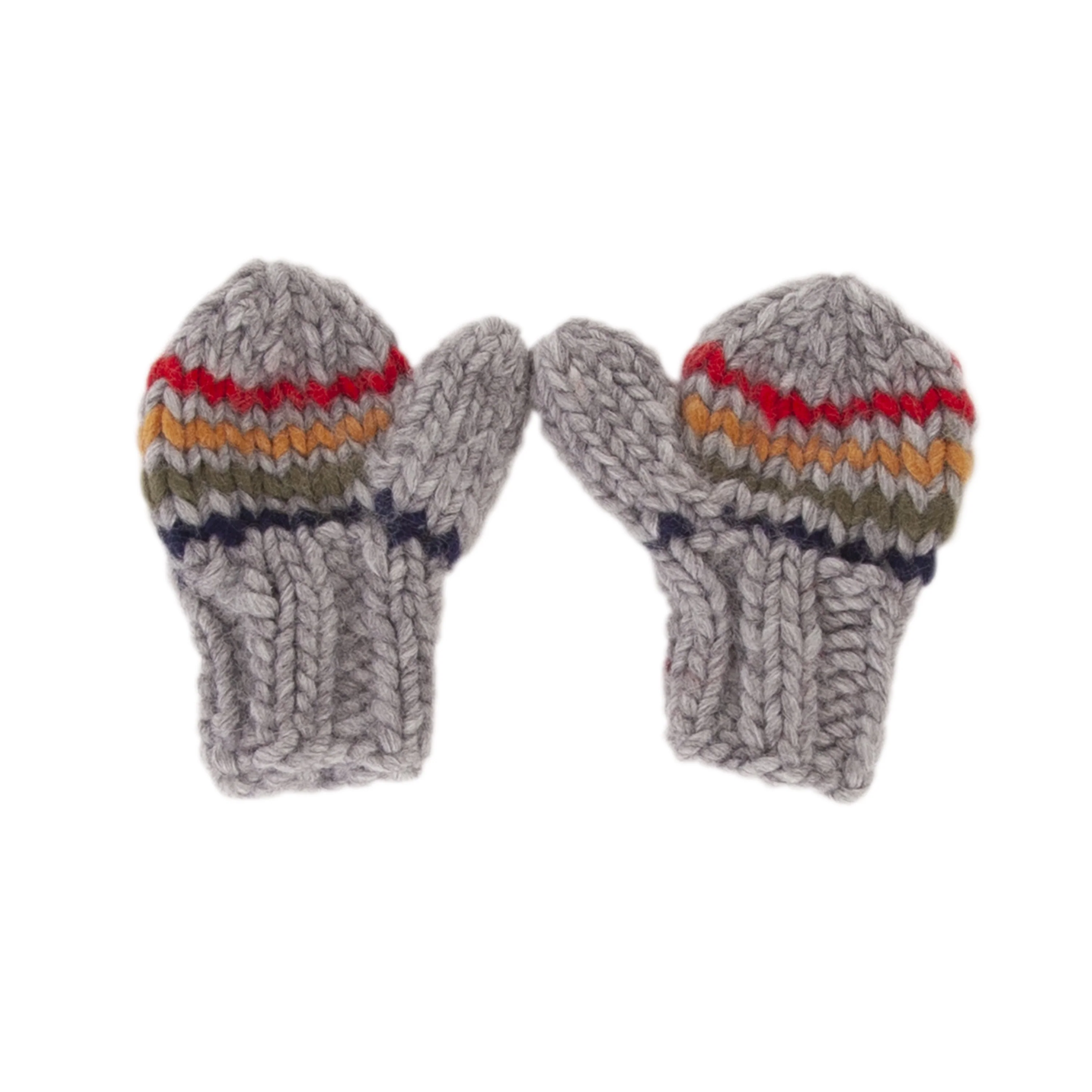 Rainbow Stripe Mittens - Grey