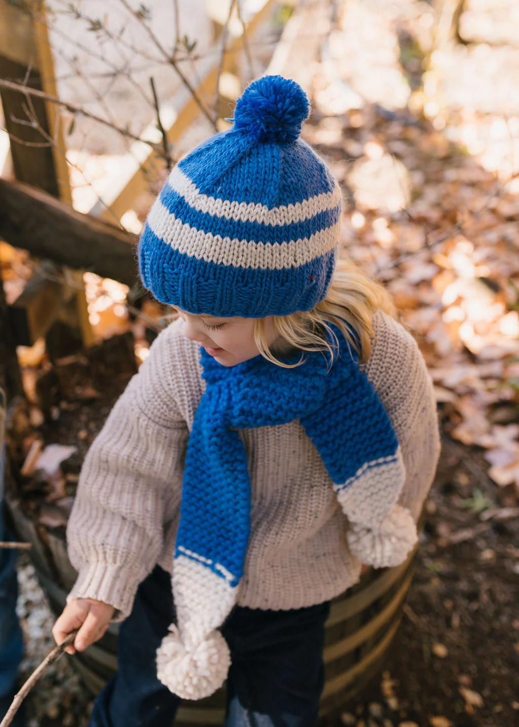 Retro Beanie Blue and Cream - Image 3