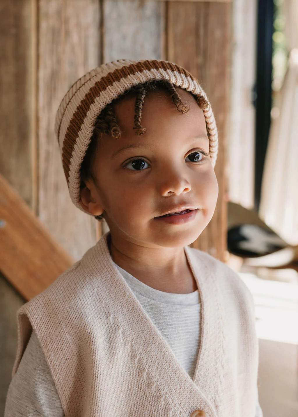 Tokyo Merino Beanie Caramel Stripe - Image 2
