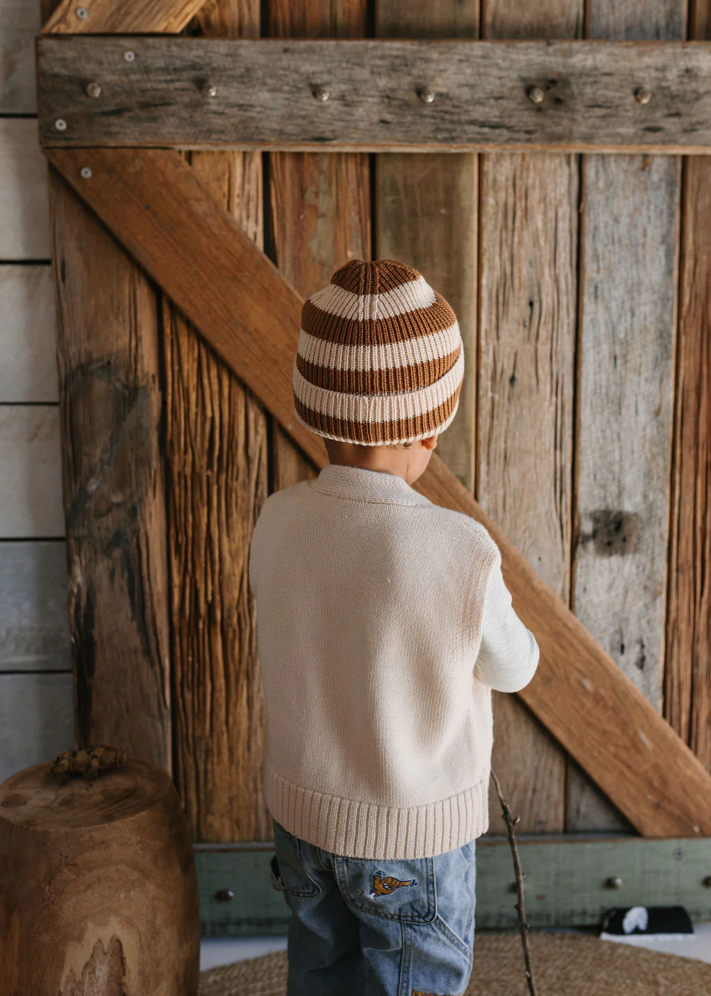 Tokyo Merino Beanie Caramel Stripe - Image 5