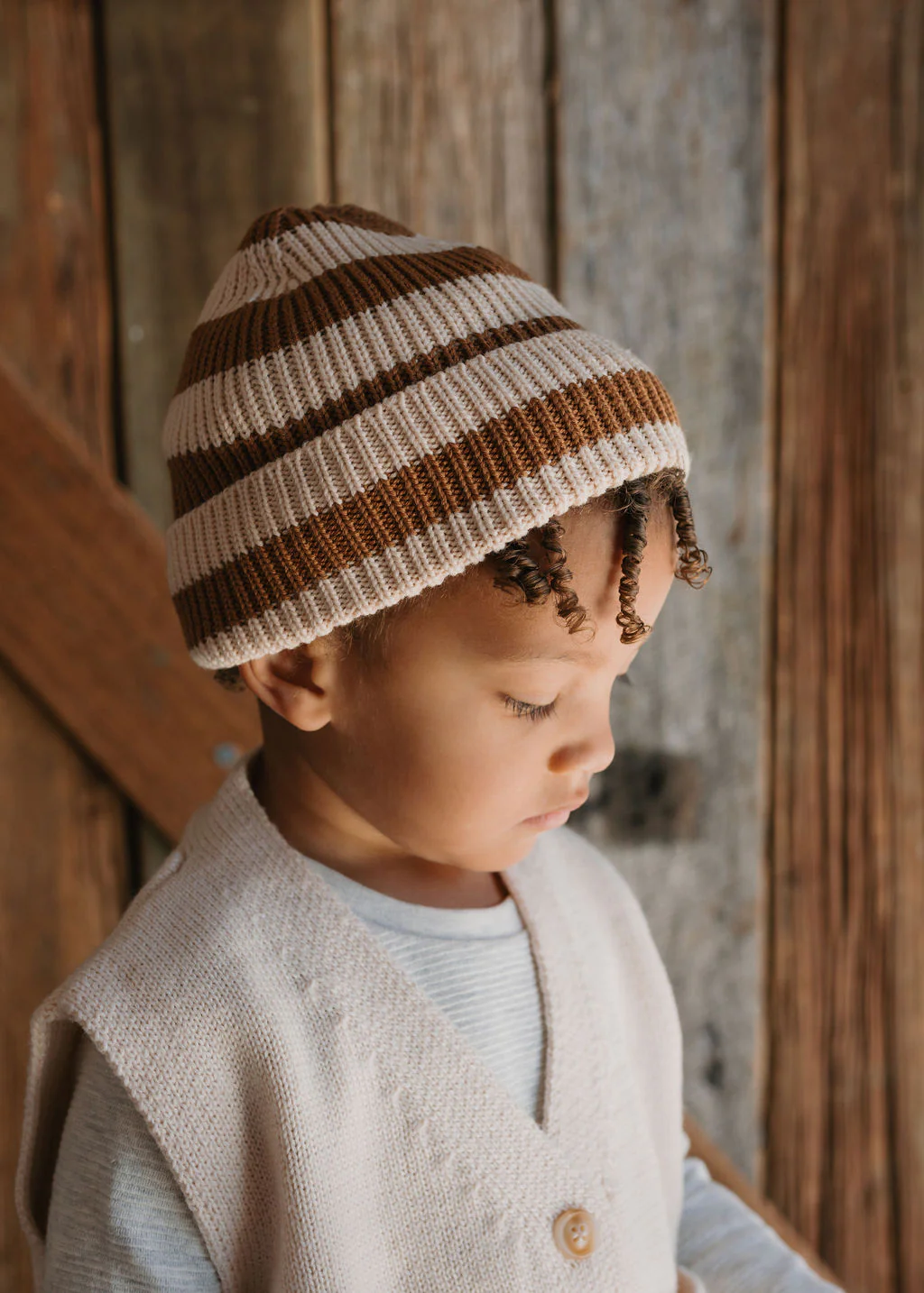 Tokyo Merino Beanie Caramel Stripe - Image 6