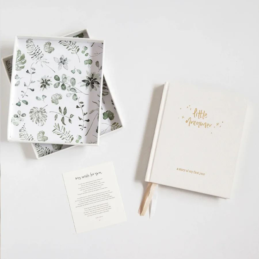 Boxed Linen Cover Luxe Baby Journal - Cloud - Image 3