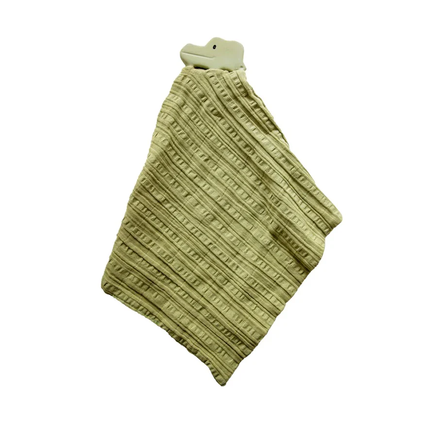 Teether - Crocodile with Green Muslin Comforter