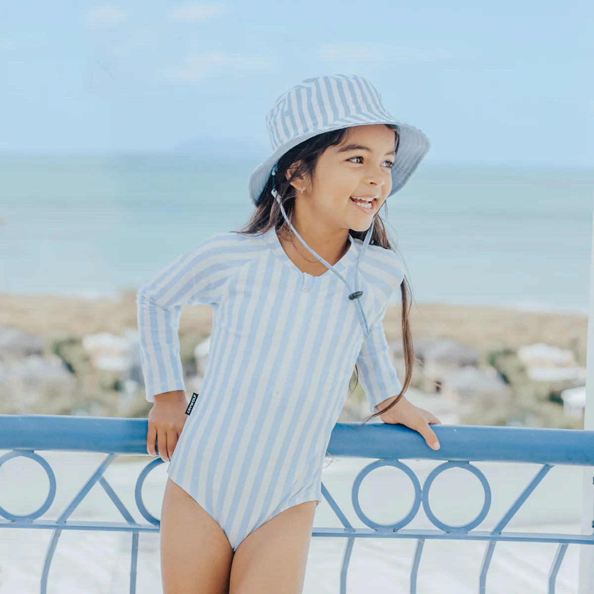 Long Sleeve Swimsuit - Sky Blue Stripe - Image 5