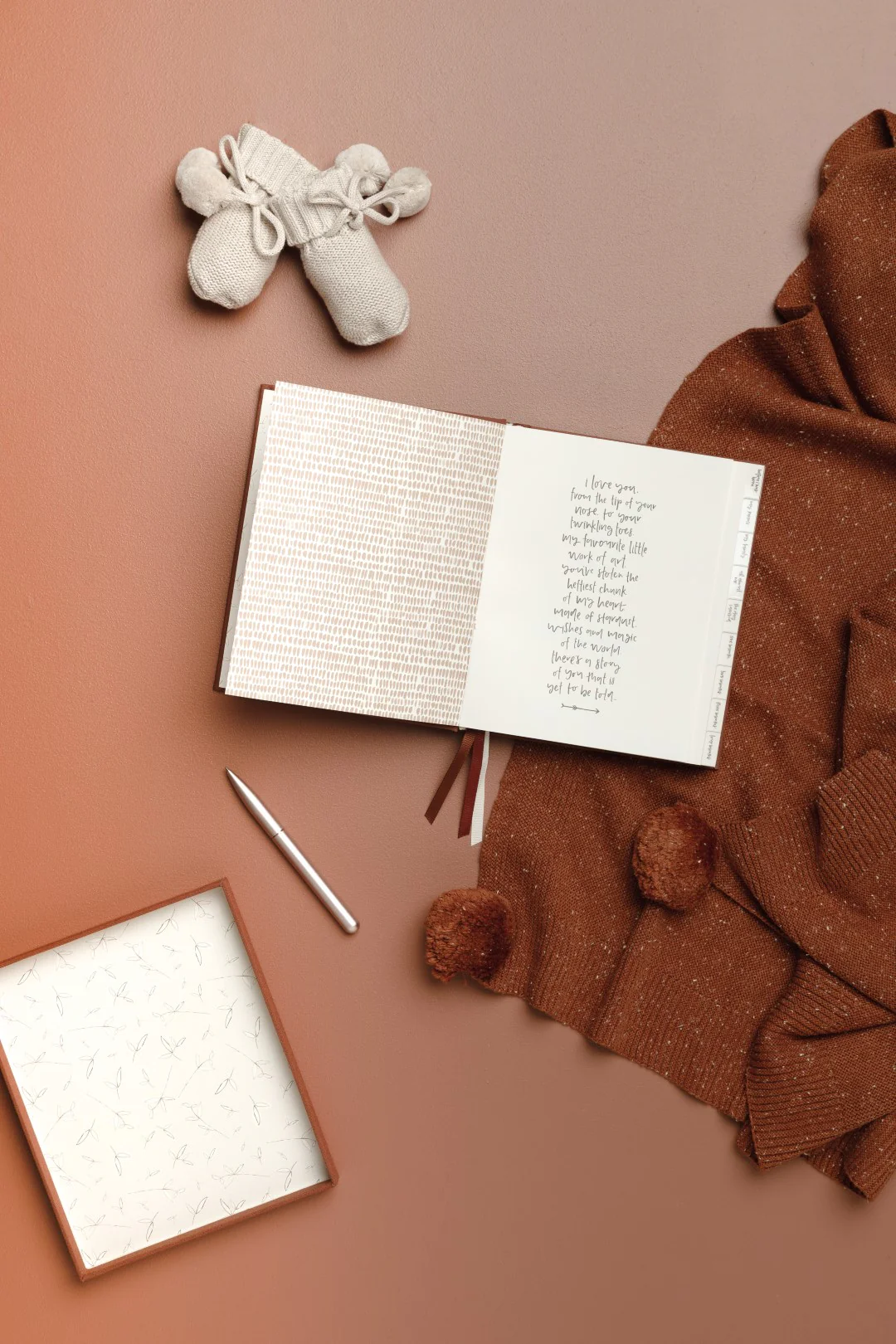 Boxed Linen Cover Luxe Baby Journal - Pecan - Image 16