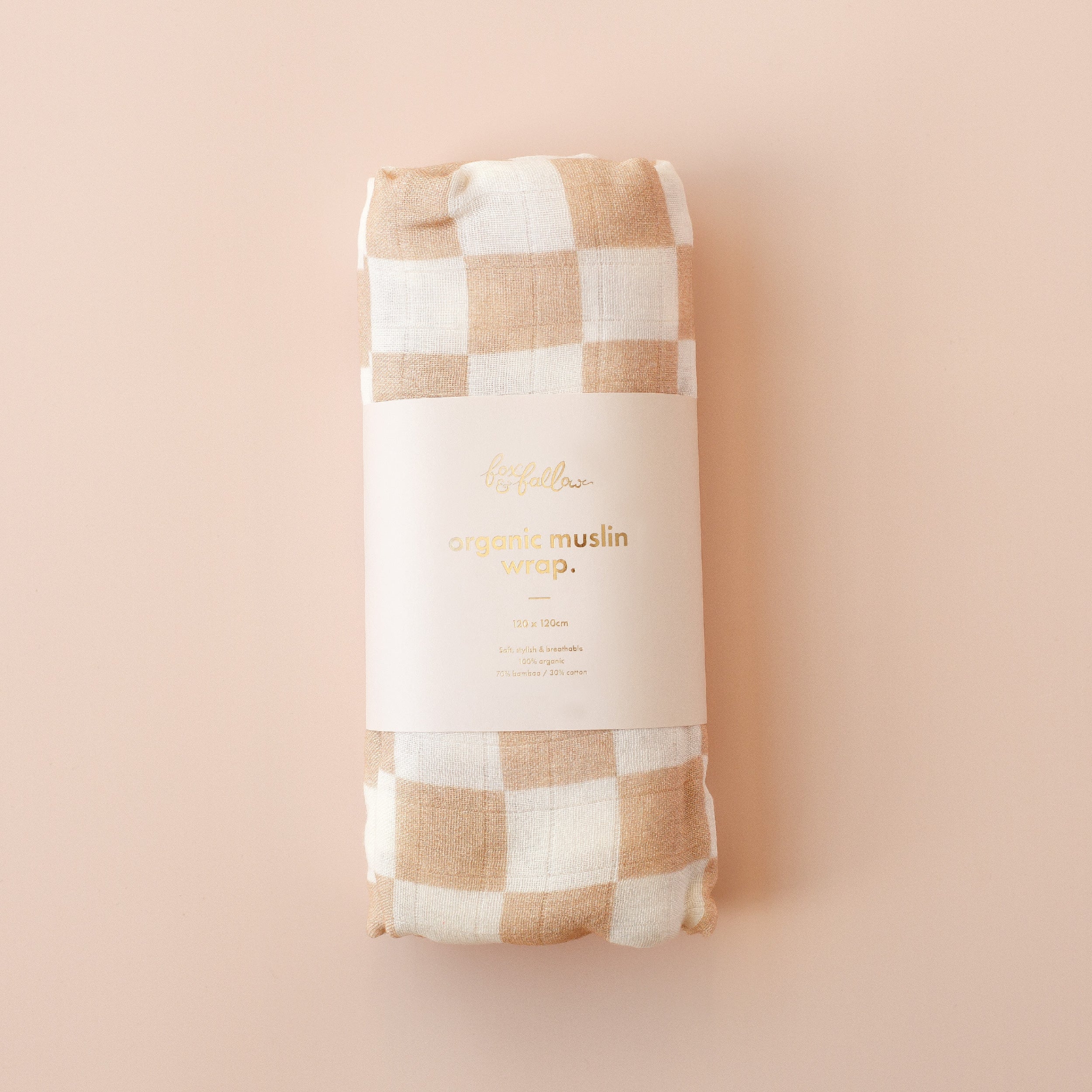 Organic Muslin Wrap - Caramel Check - Image 3