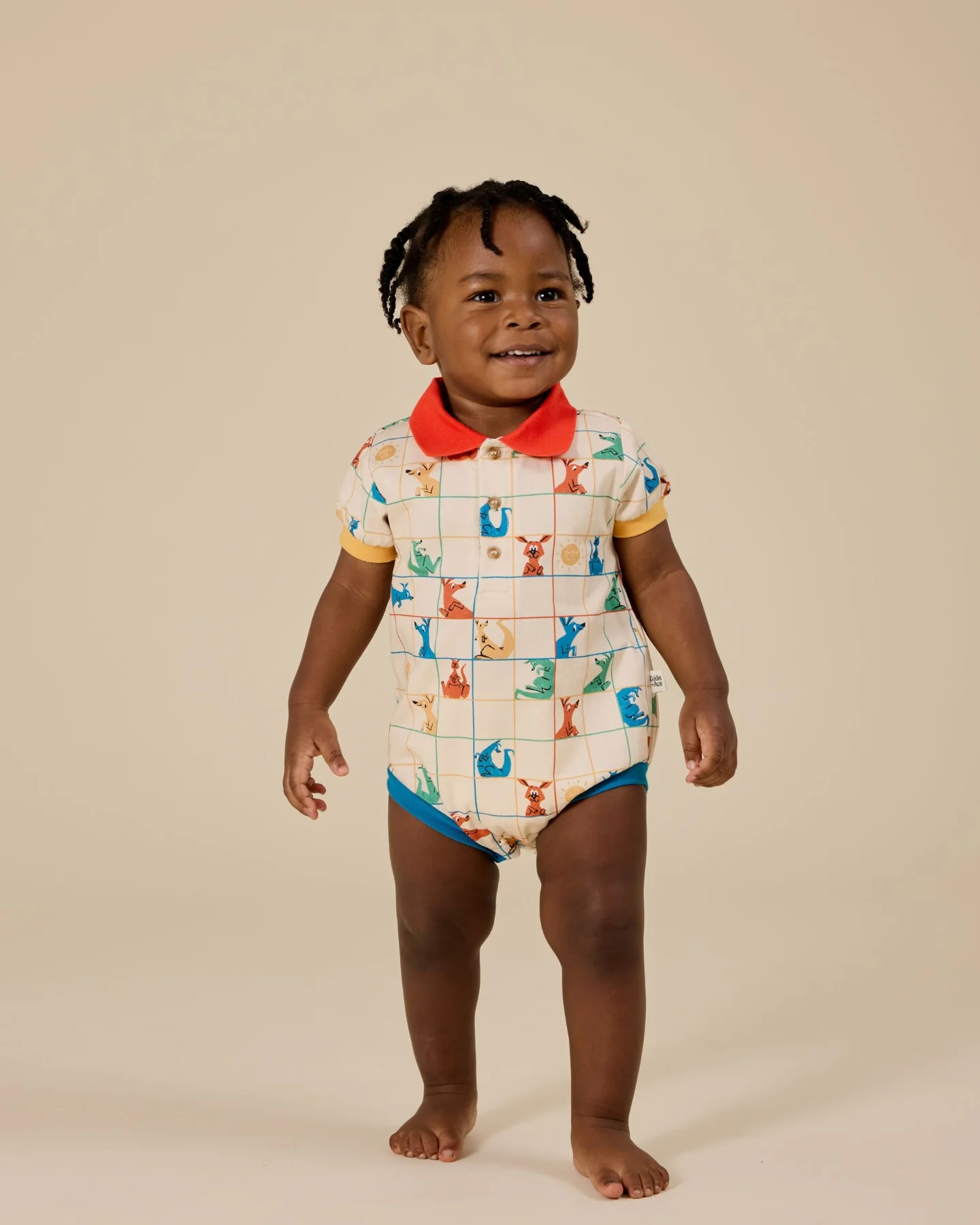 Goldie + Ace Hopscotch Polo Romper - Vanilla/Primary - Image 2