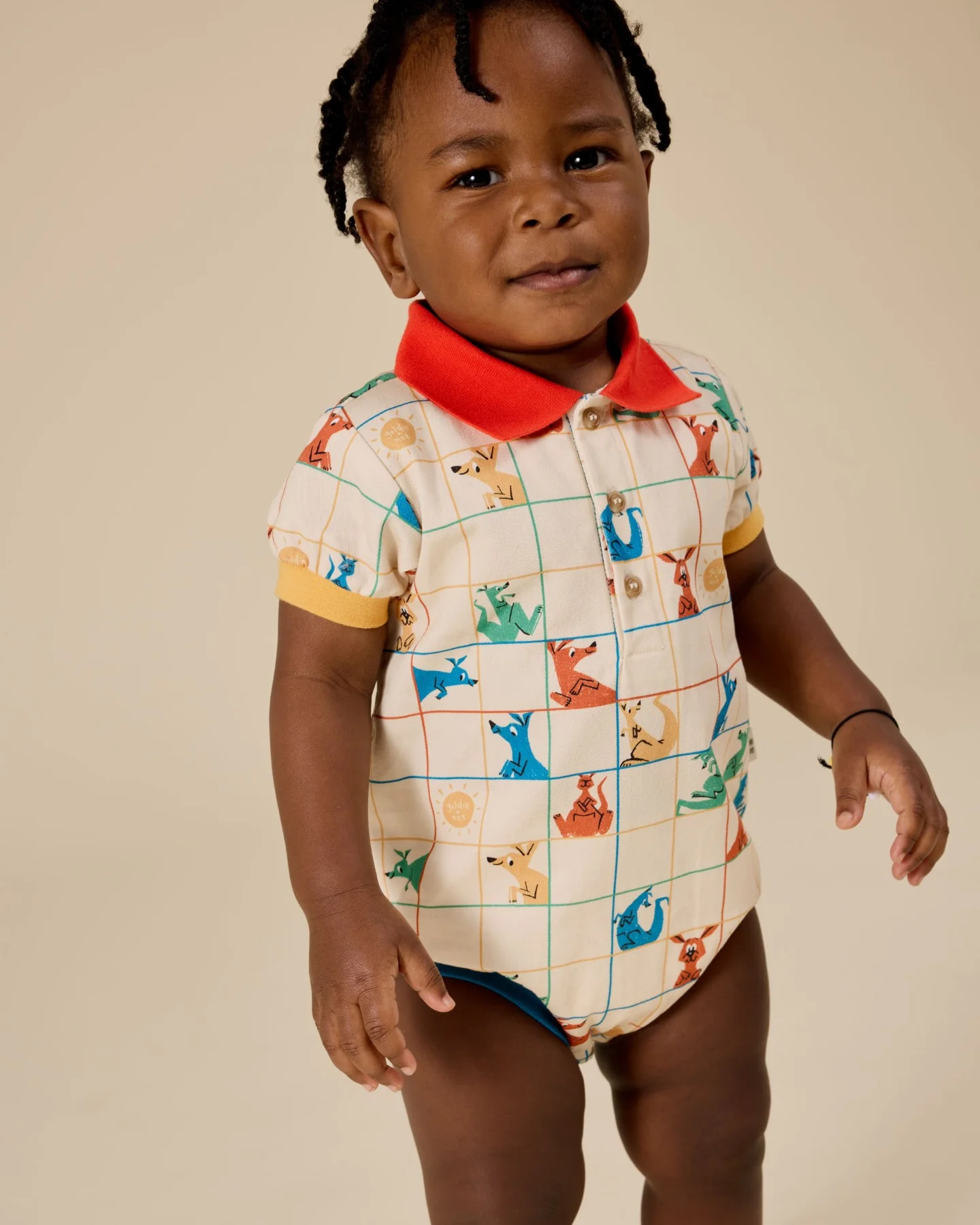 Goldie + Ace Hopscotch Polo Romper - Vanilla/Primary - Image 3