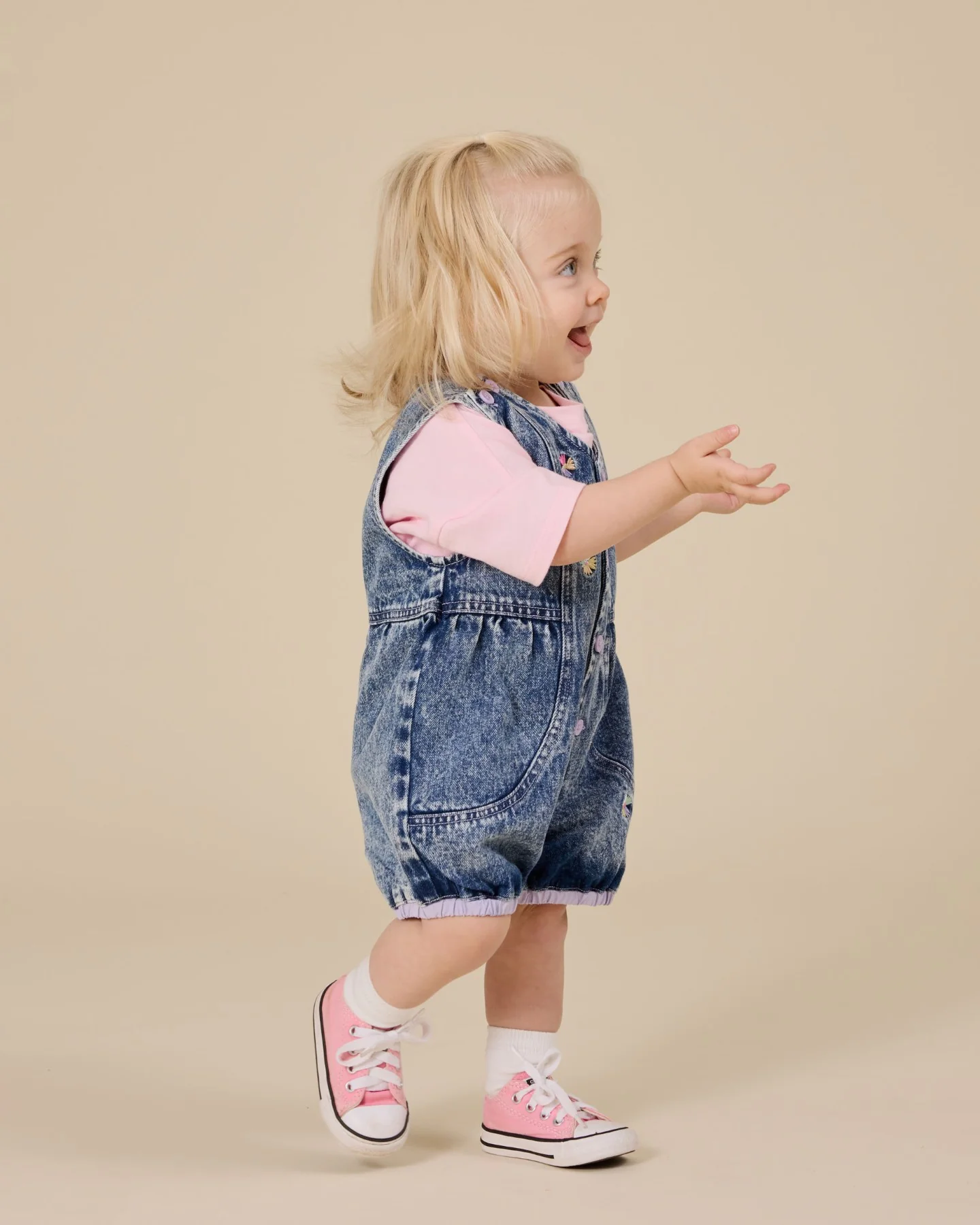 Nina Pastel Petals Denim Romper  - Dark Denim - Image 3