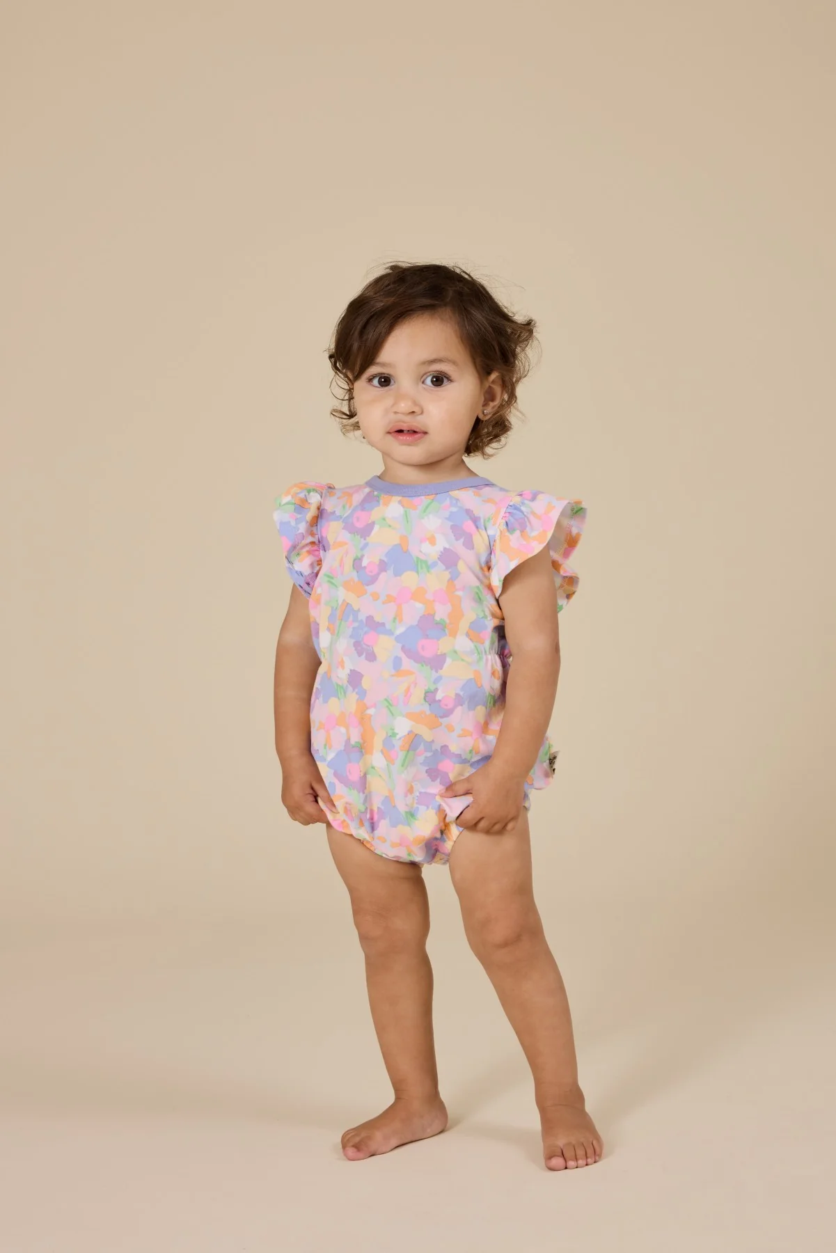 Goldie + Ace Pastel Bouquet Frill Bubble Romper - Lilac Multi - Image 3