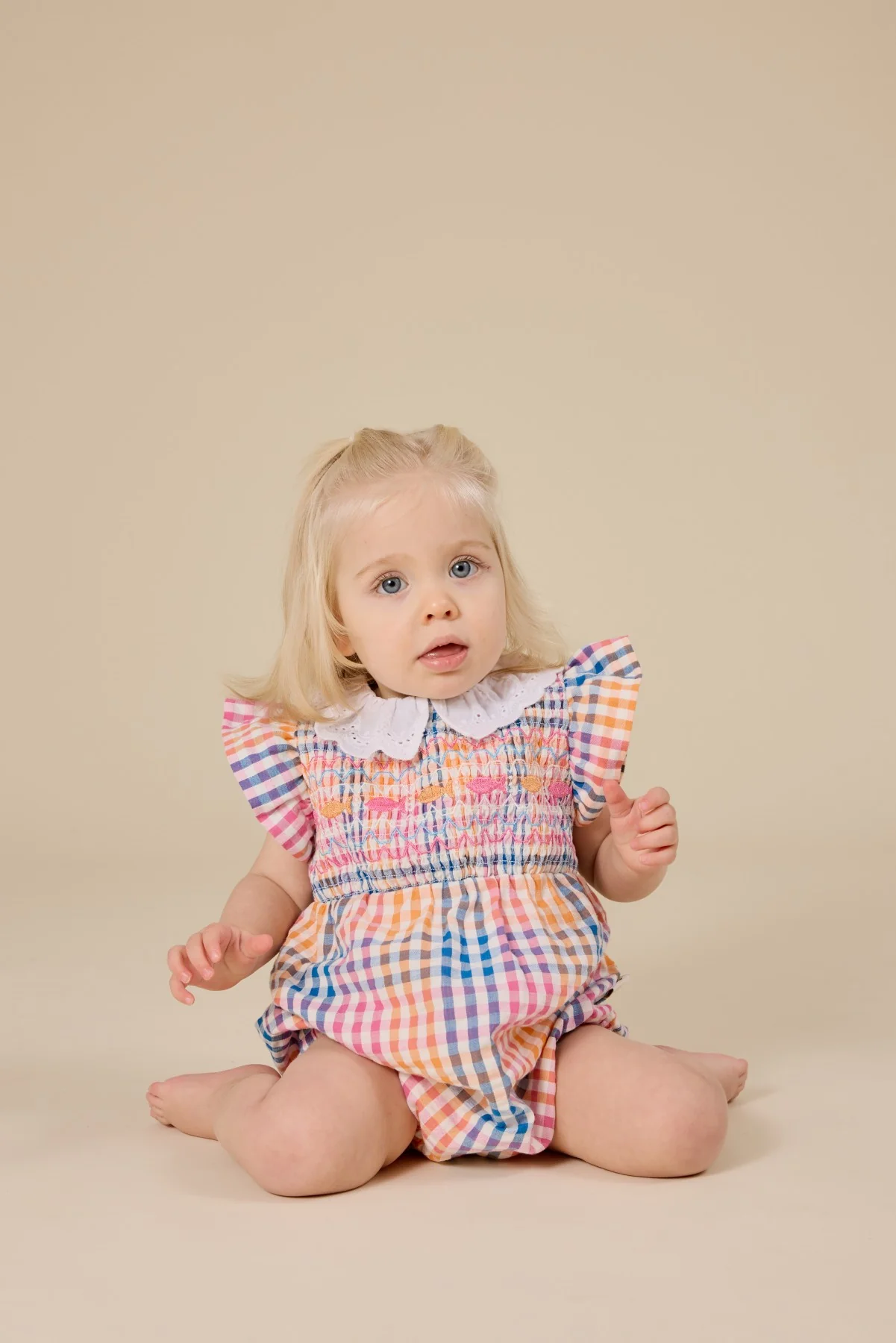 Goldie + Ace Rainbow Gingham Lani Smocked Romper - Multi - Image 2