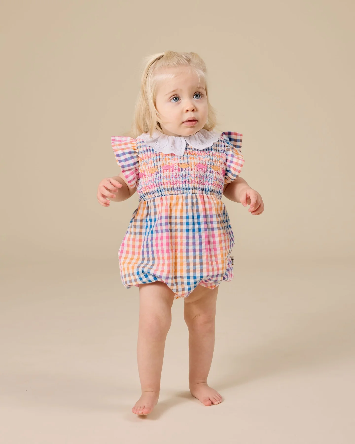 Goldie + Ace Rainbow Gingham Lani Smocked Romper - Multi - Image 4