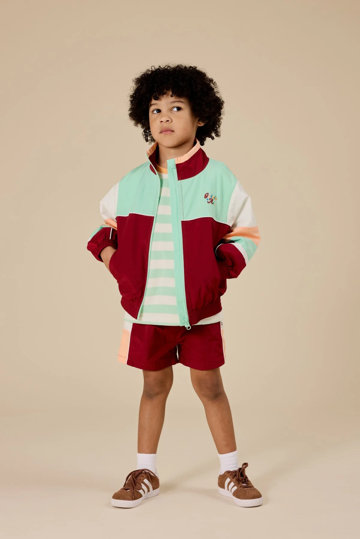 Goldie + Ace Retro Sporty Shorts - Brick/Peapod - Image 2