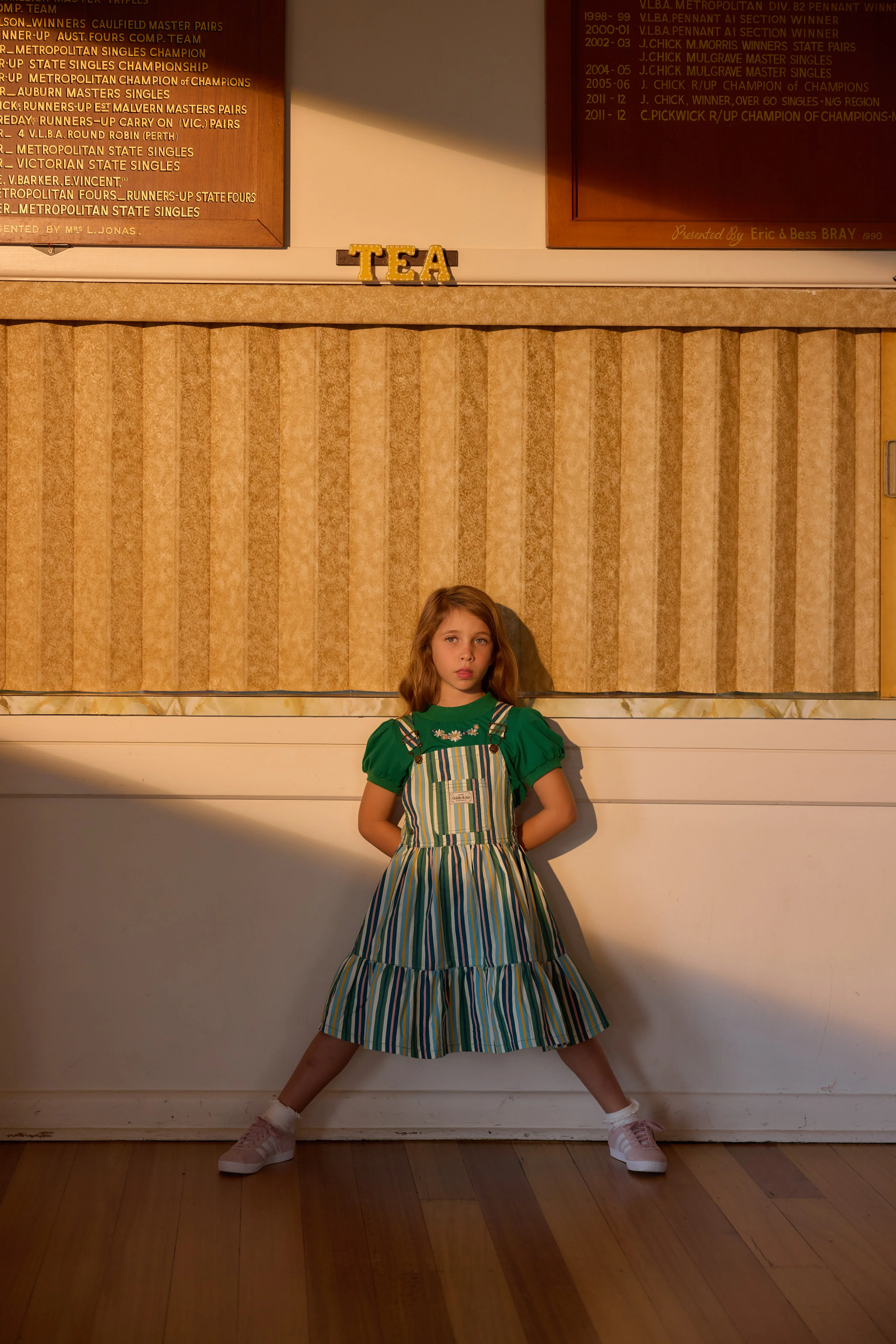 Goldie + Ace Tully Tiered Pinafore Dress Stripe Evergreen Stripe - Image 4