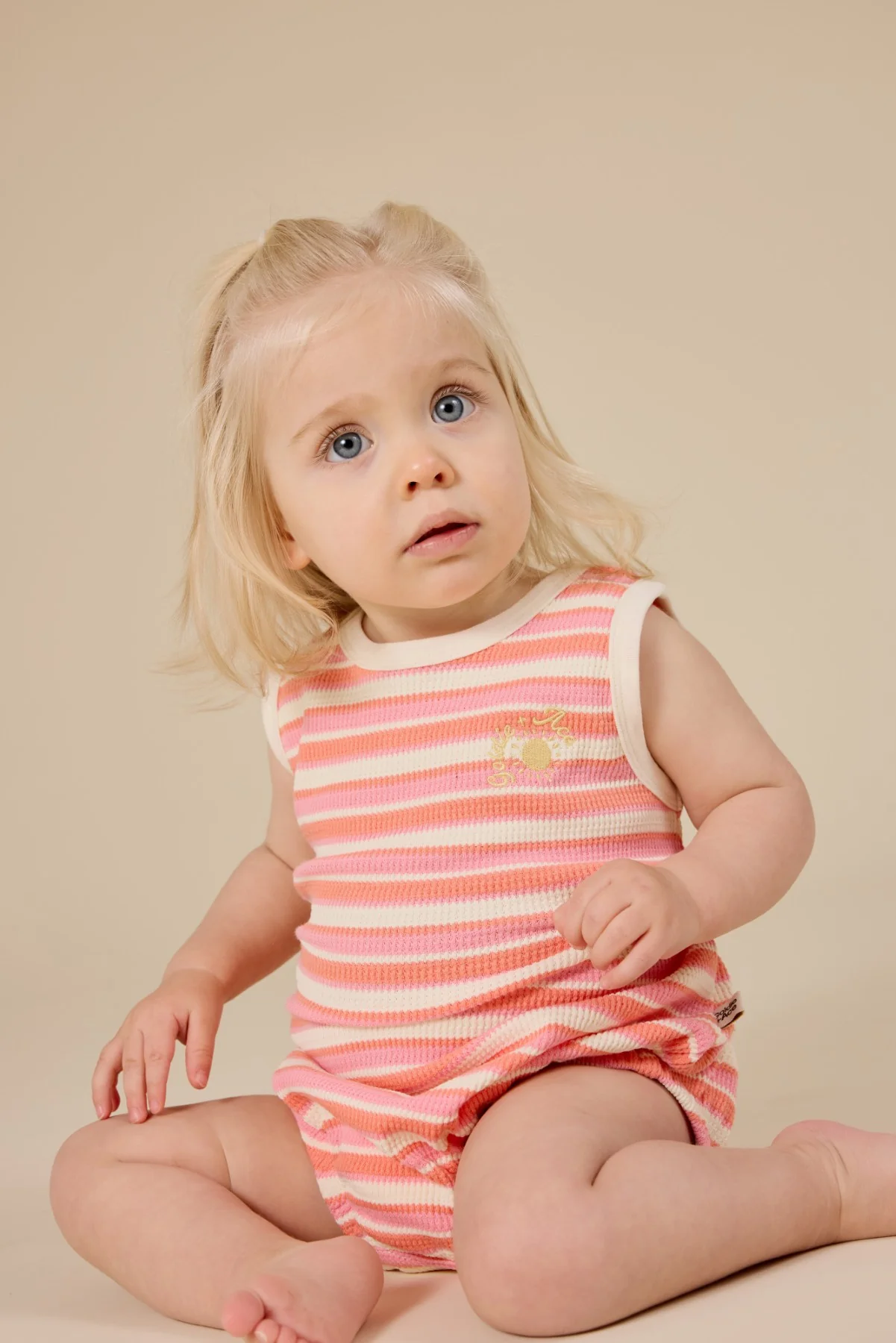 Goldie + Ace Watermelon Stripe Bubble Romper - Pink/Peach - Image 2