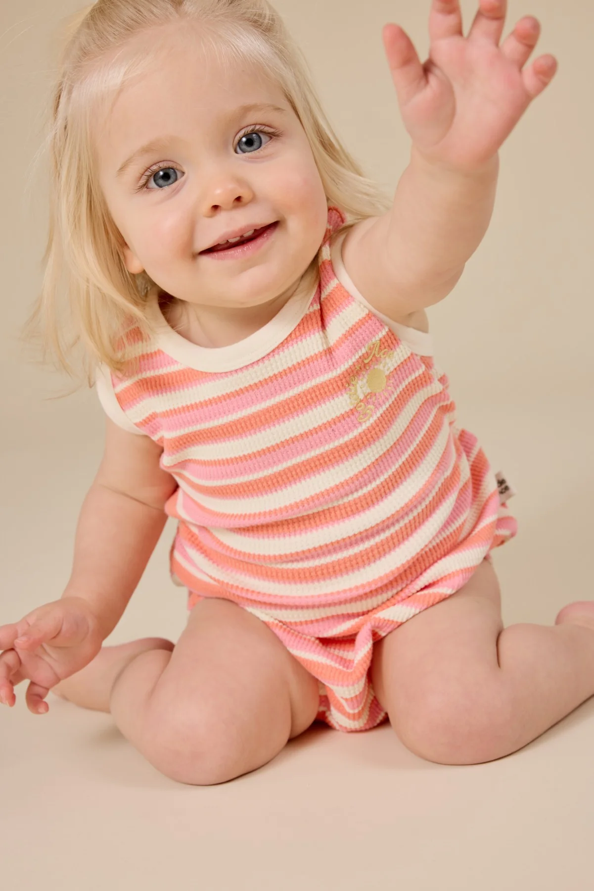 Goldie + Ace Watermelon Stripe Bubble Romper - Pink/Peach - Image 3