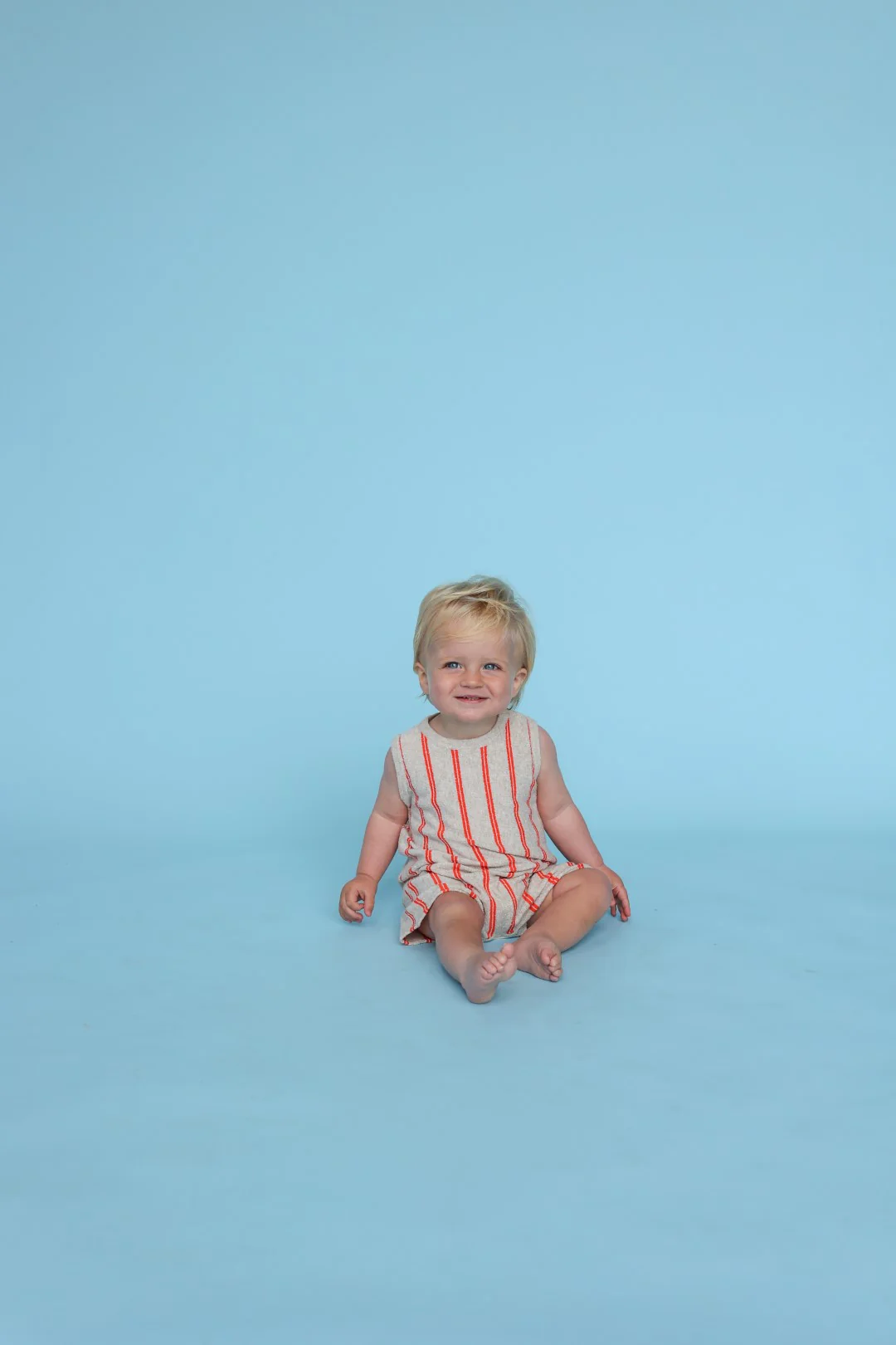 Grown Knitted Terry Striped Romper - Dune/Rosso - Image 2