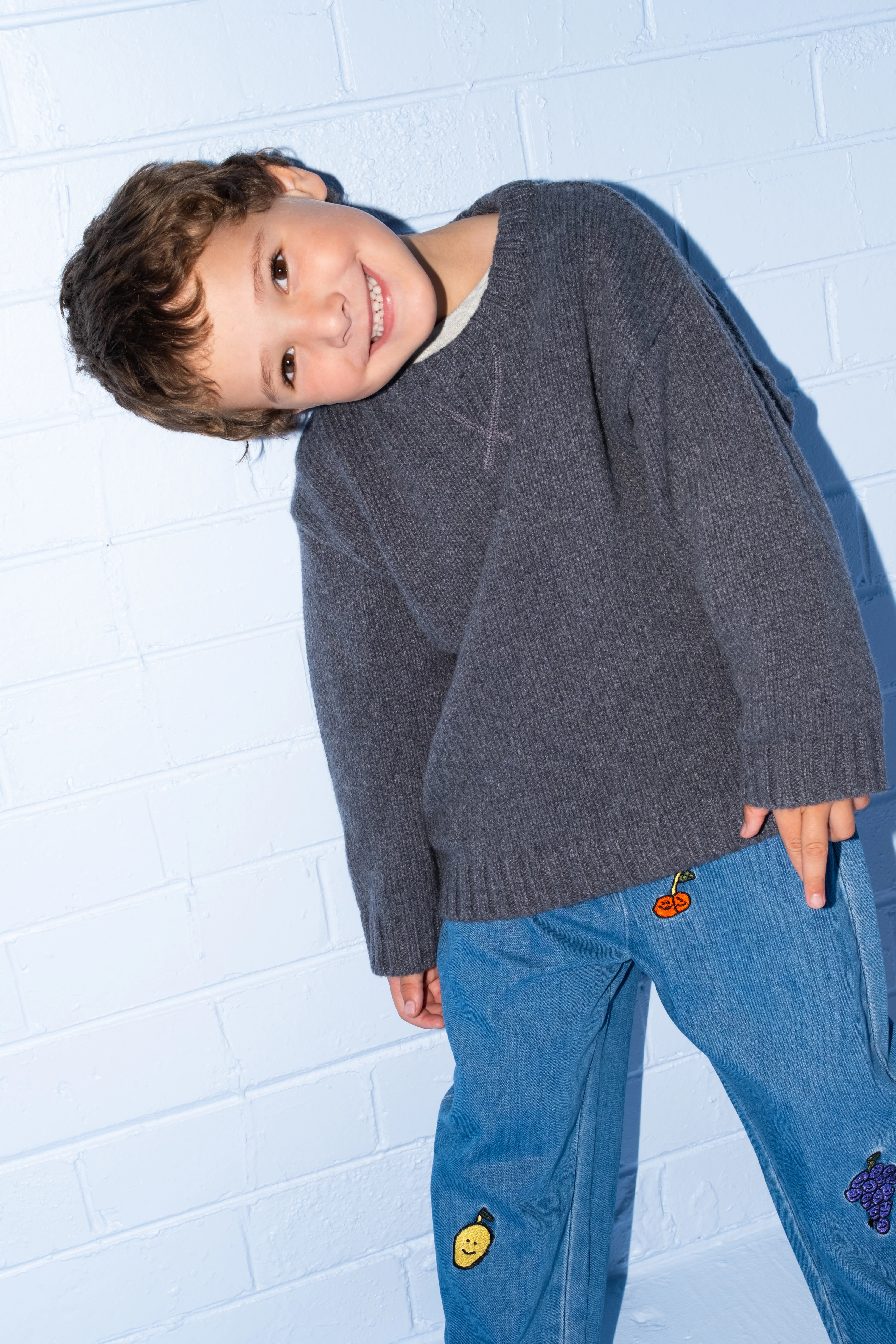 Merino Blend Knit Pull Over - Charcoal - Image 3
