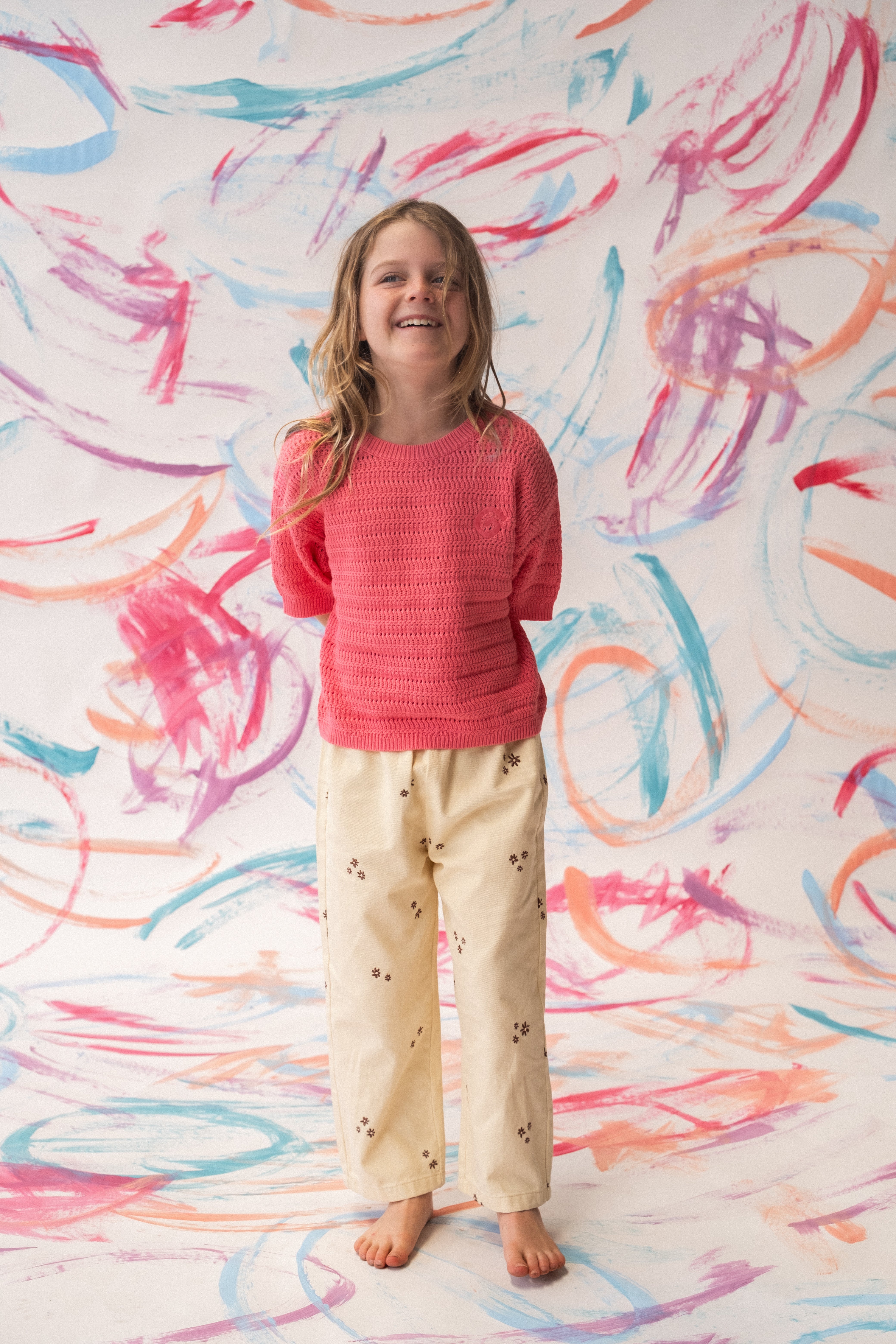 Organic Embroidery Denim Pant - Wild Flower Milk - Image 4