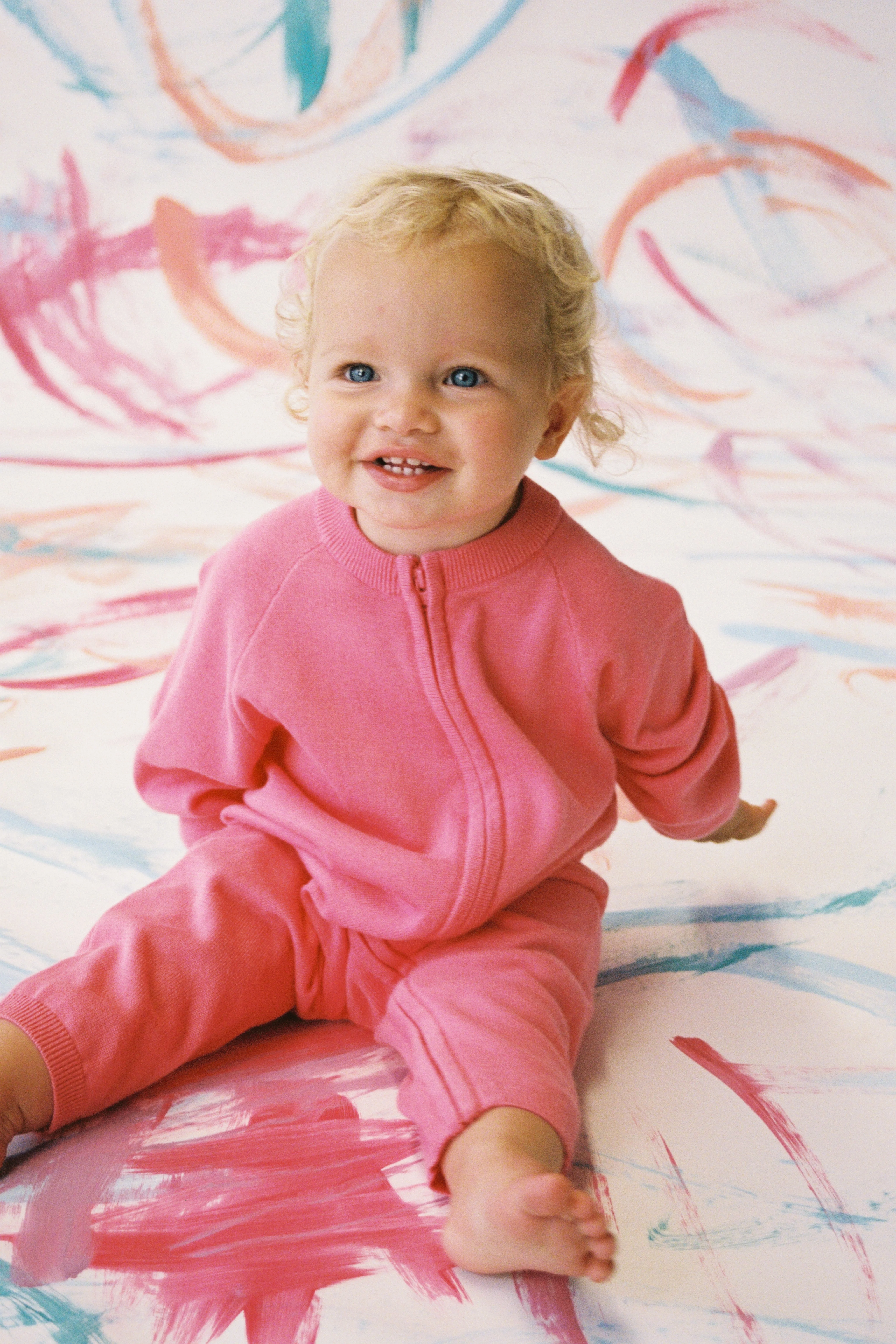 Organic Knit Zip Starsuit - Bright Sorbet - Image 2