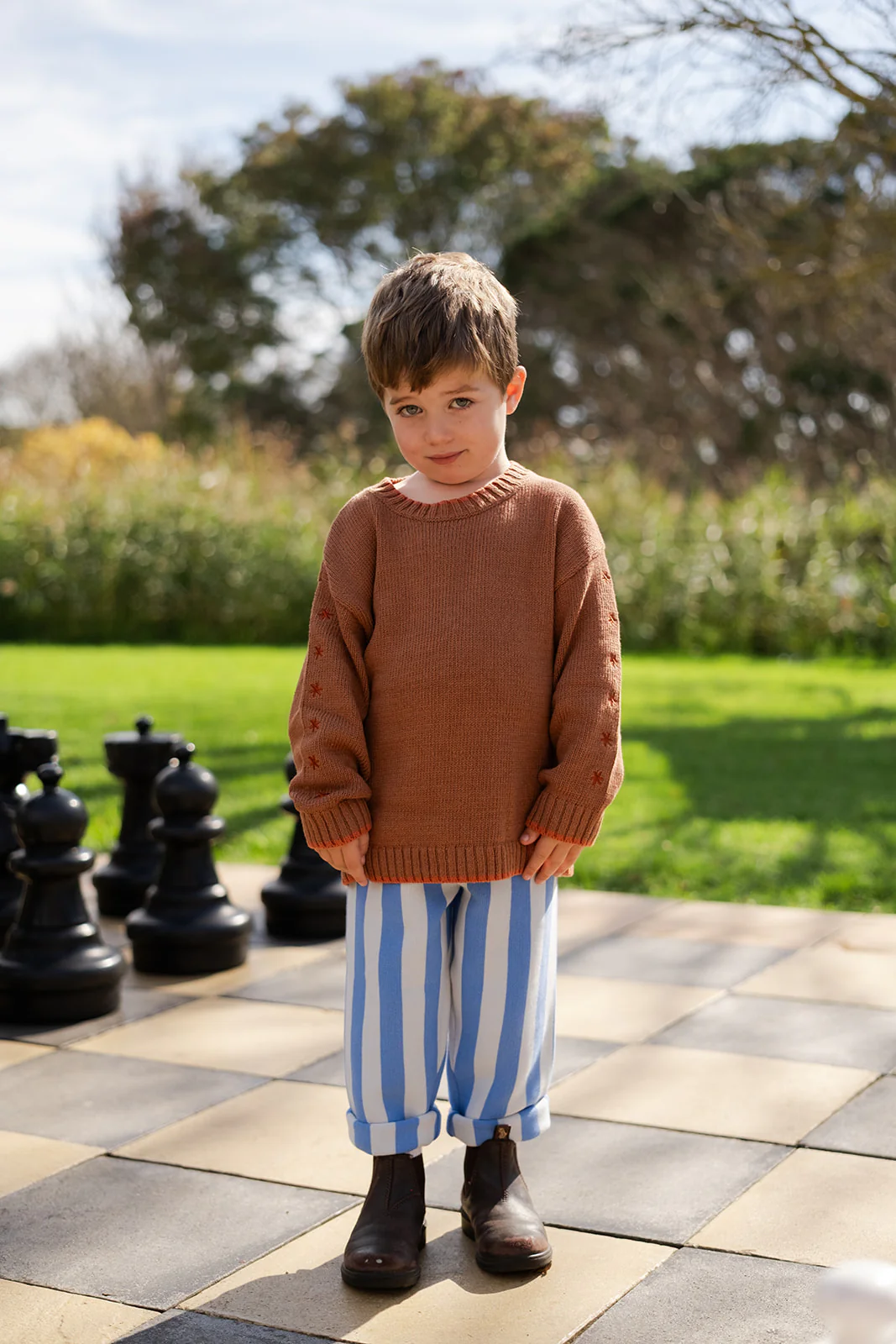 Organic Striped Milano Knit Pant - Cobalt - Image 3