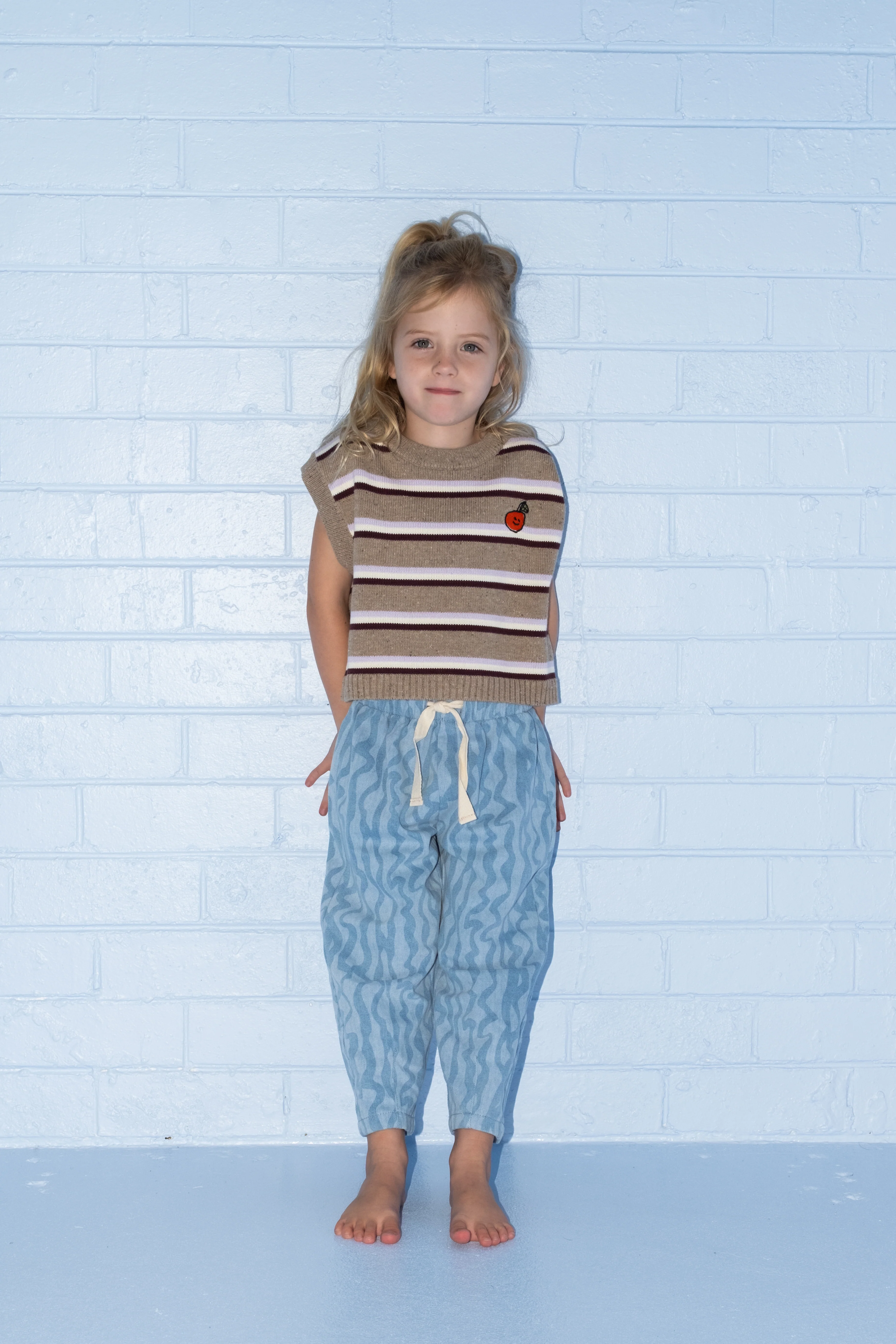 Organic Stripe Apple Knit Vest - Oatmilk - Image 3