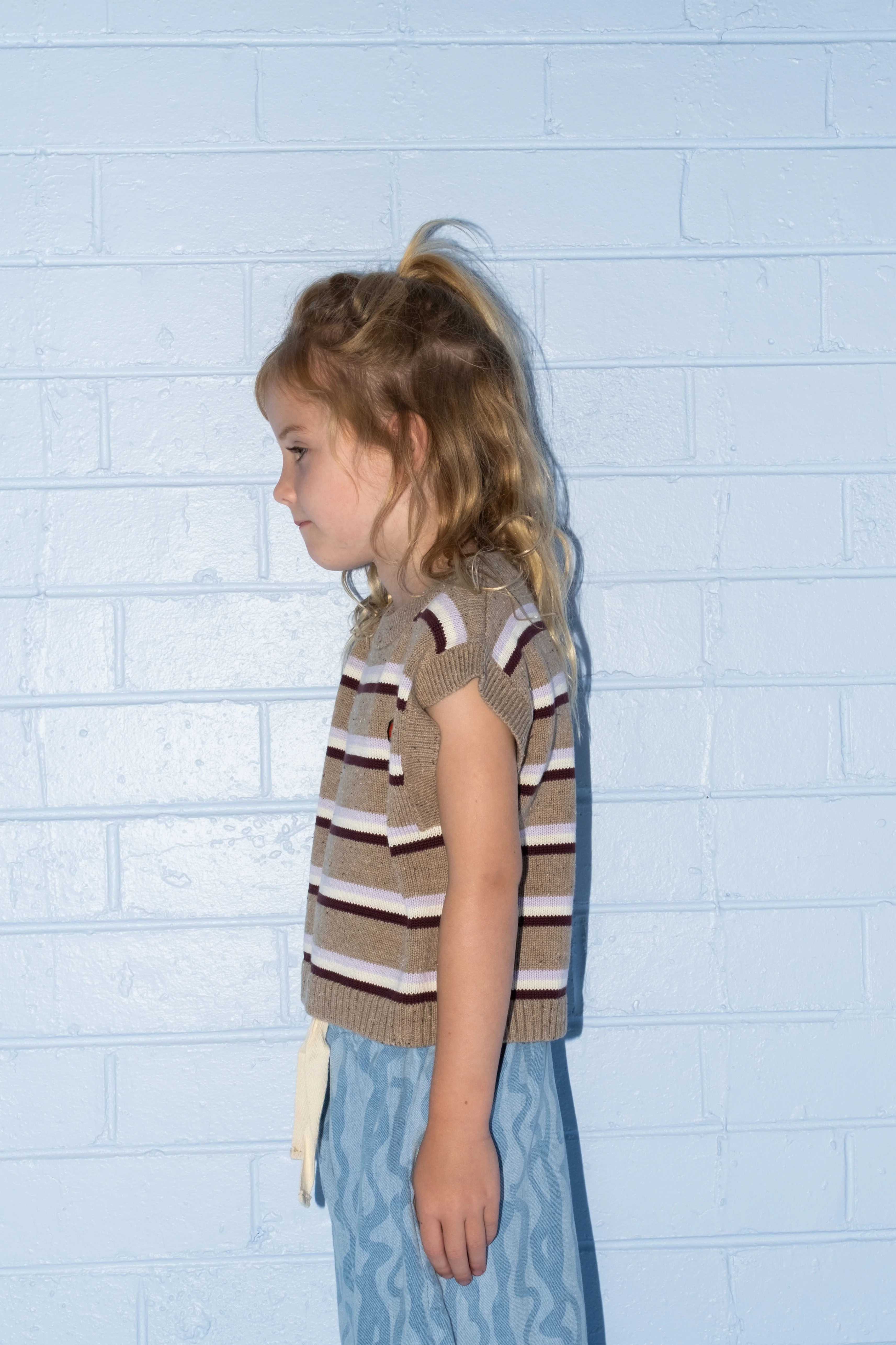 Organic Stripe Apple Knit Vest - Oatmilk - Image 4