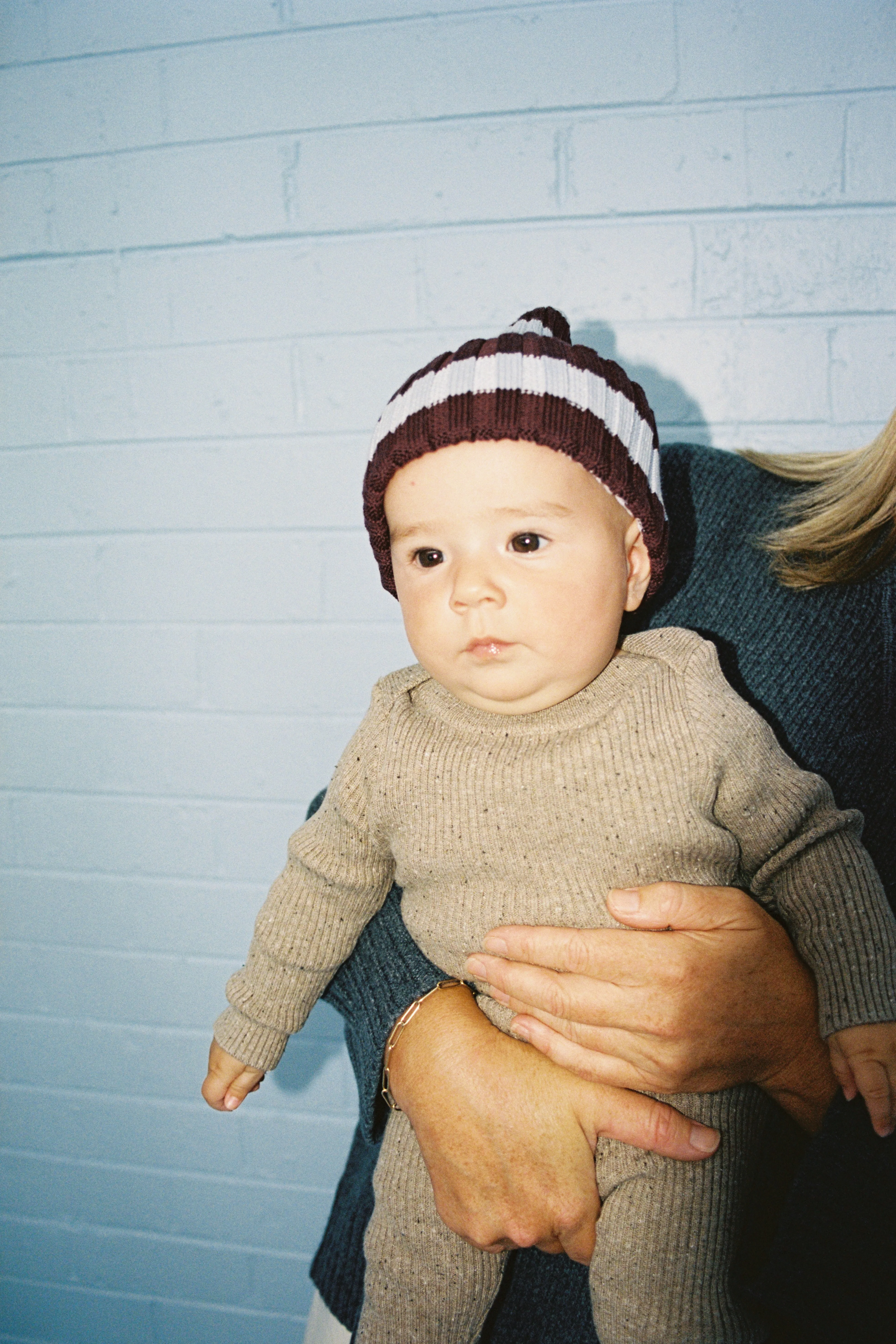 Organic Striped Pixie Knit Beanie - Plum & Haze - Image 3