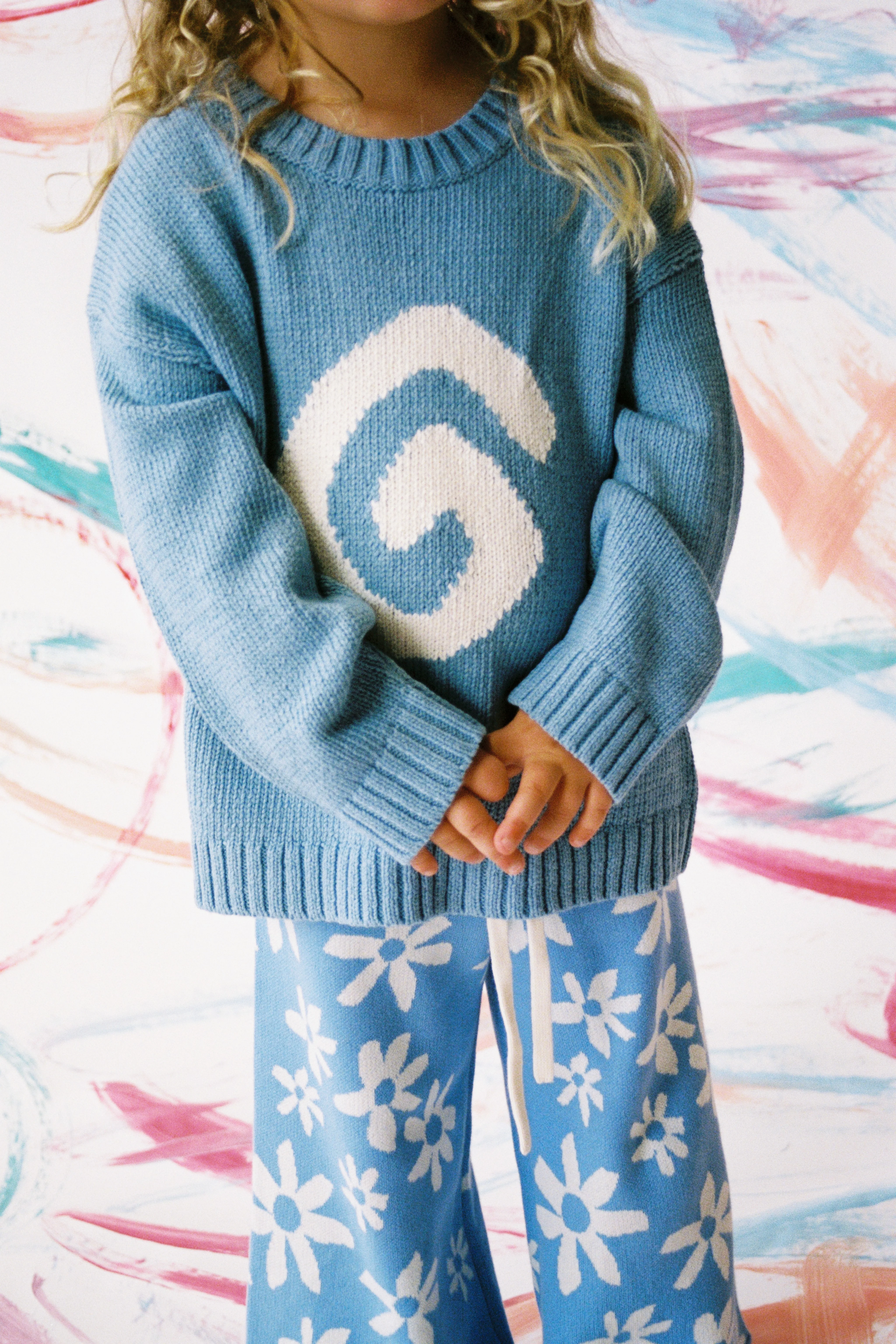 Organic Swirl Intarsia Knit Pull Over - Duck Egg - Image 4