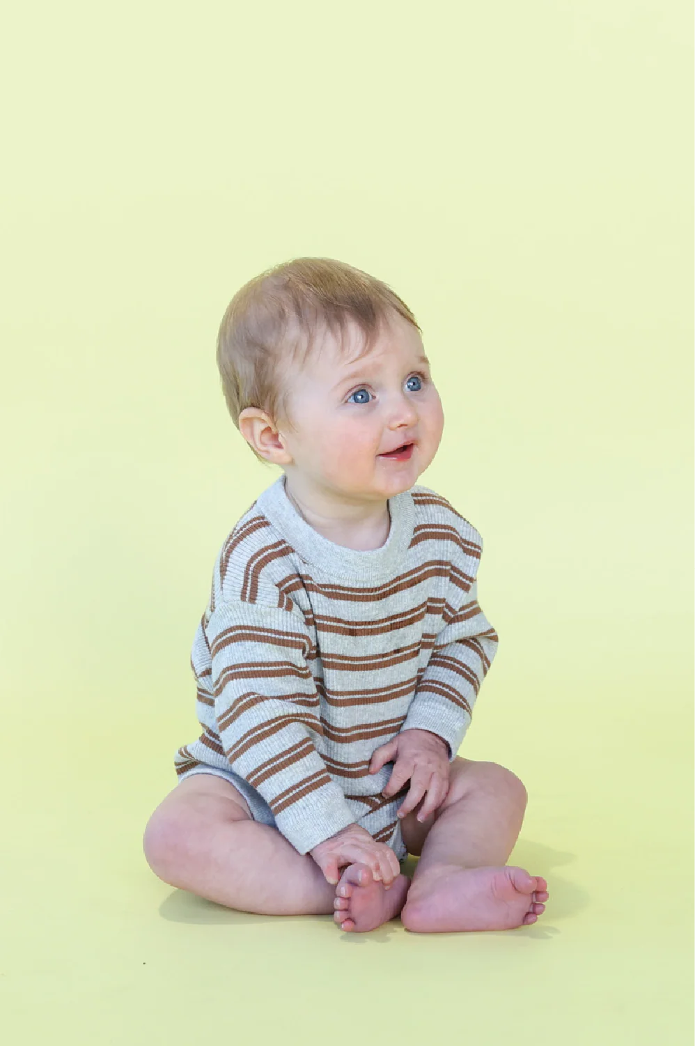 Ribbed Stripe Romper - Grey Marle/Brown - Image 4
