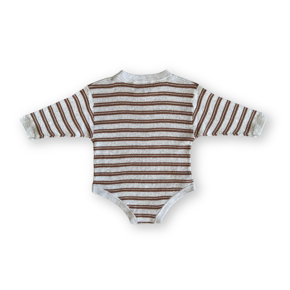 Ribbed Stripe Romper - Grey Marle/Brown - Image 5