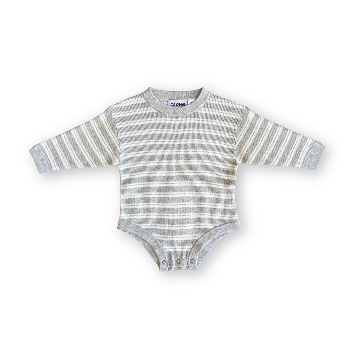 Ribbed Stripe Romper - Grey Marle/Milk