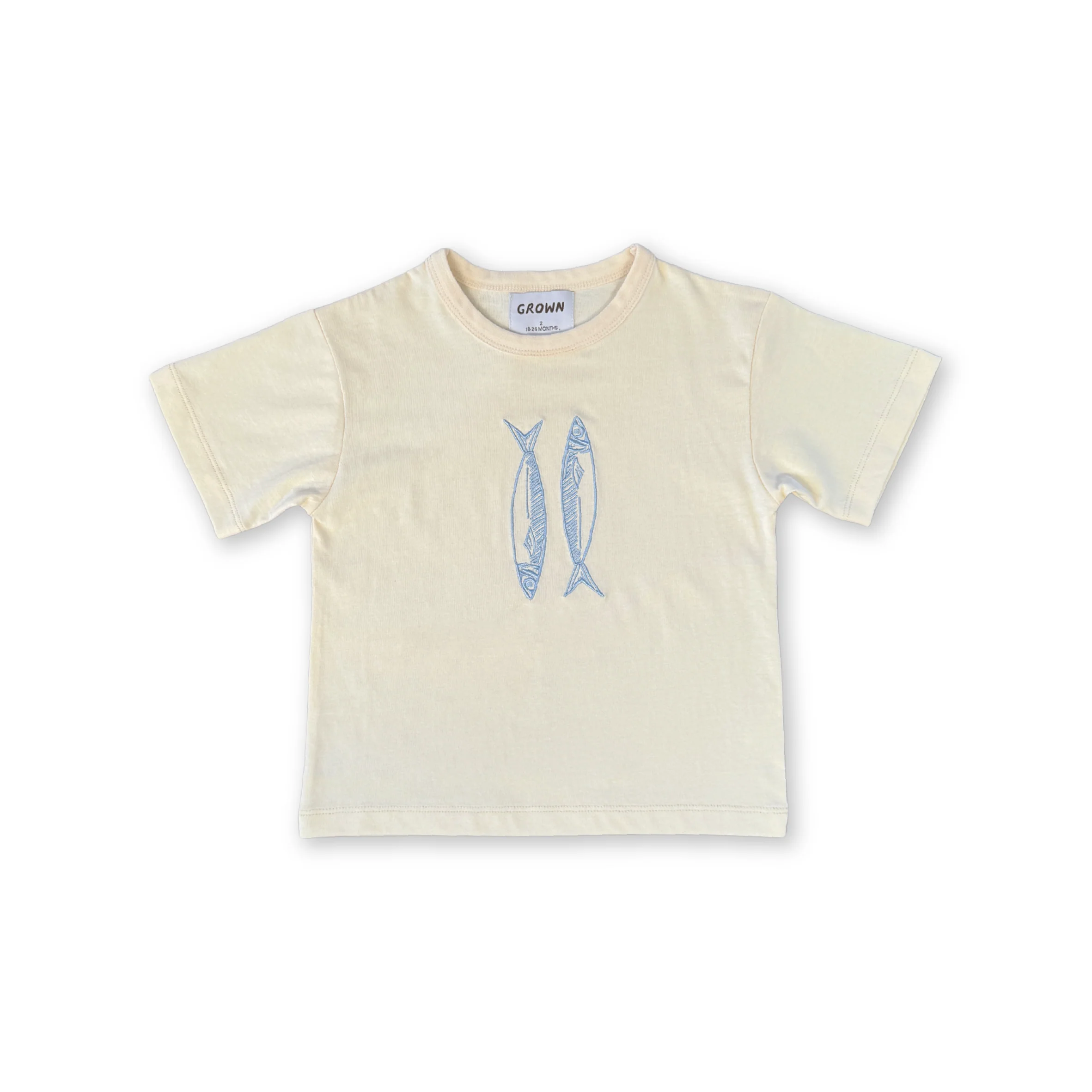 Organic Sardine Embroidered Tee - Milk