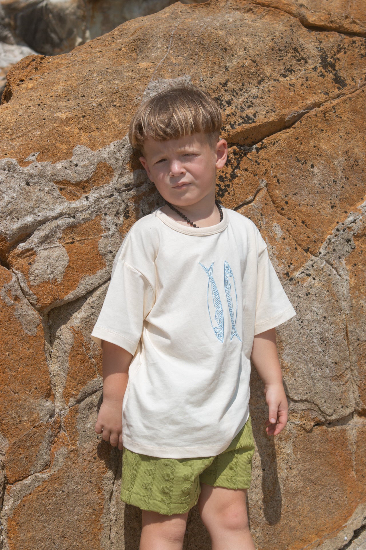 Organic Sardine Embroidered Tee - Milk - Image 2