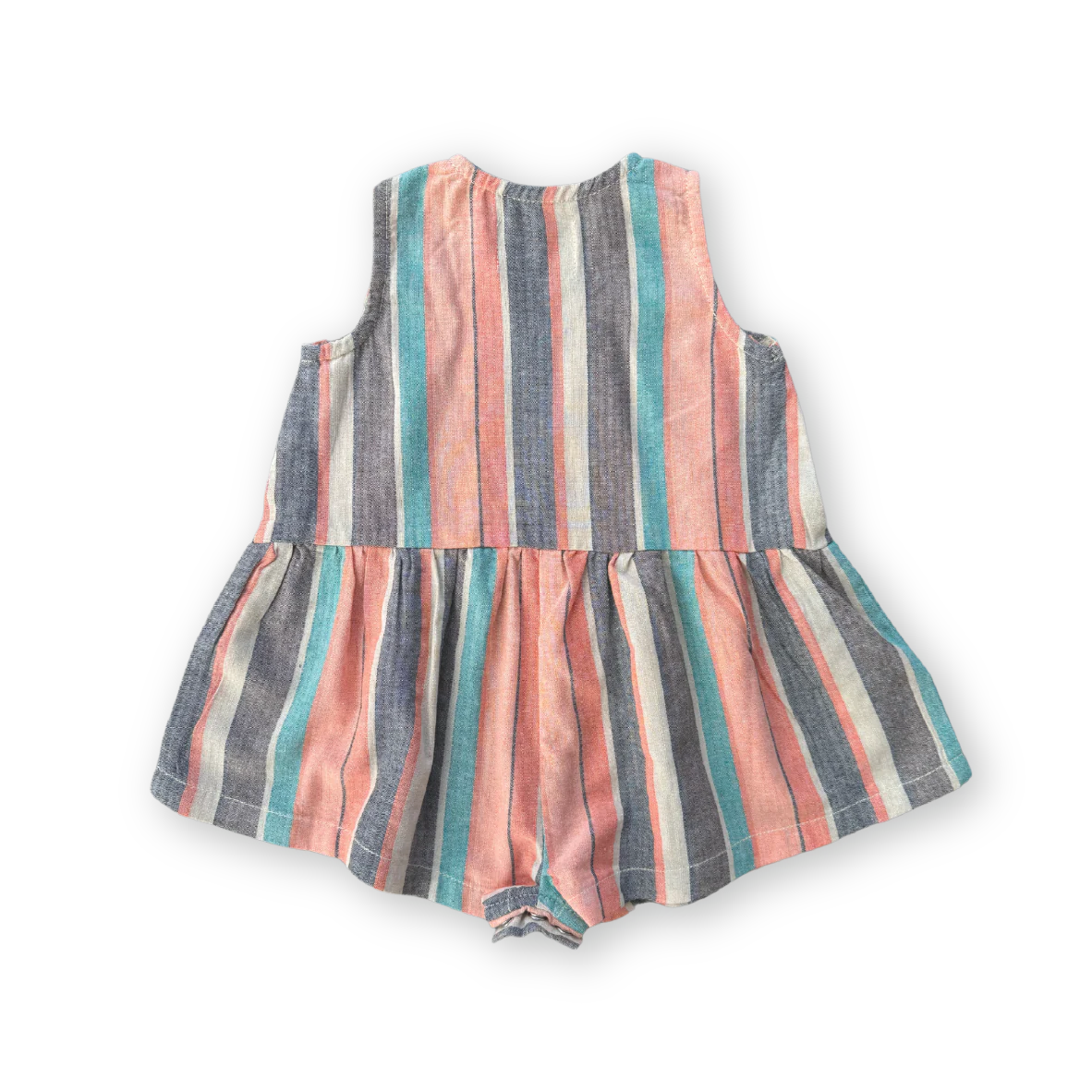 Grown Summer Stripe Cotton Romper - Image 4