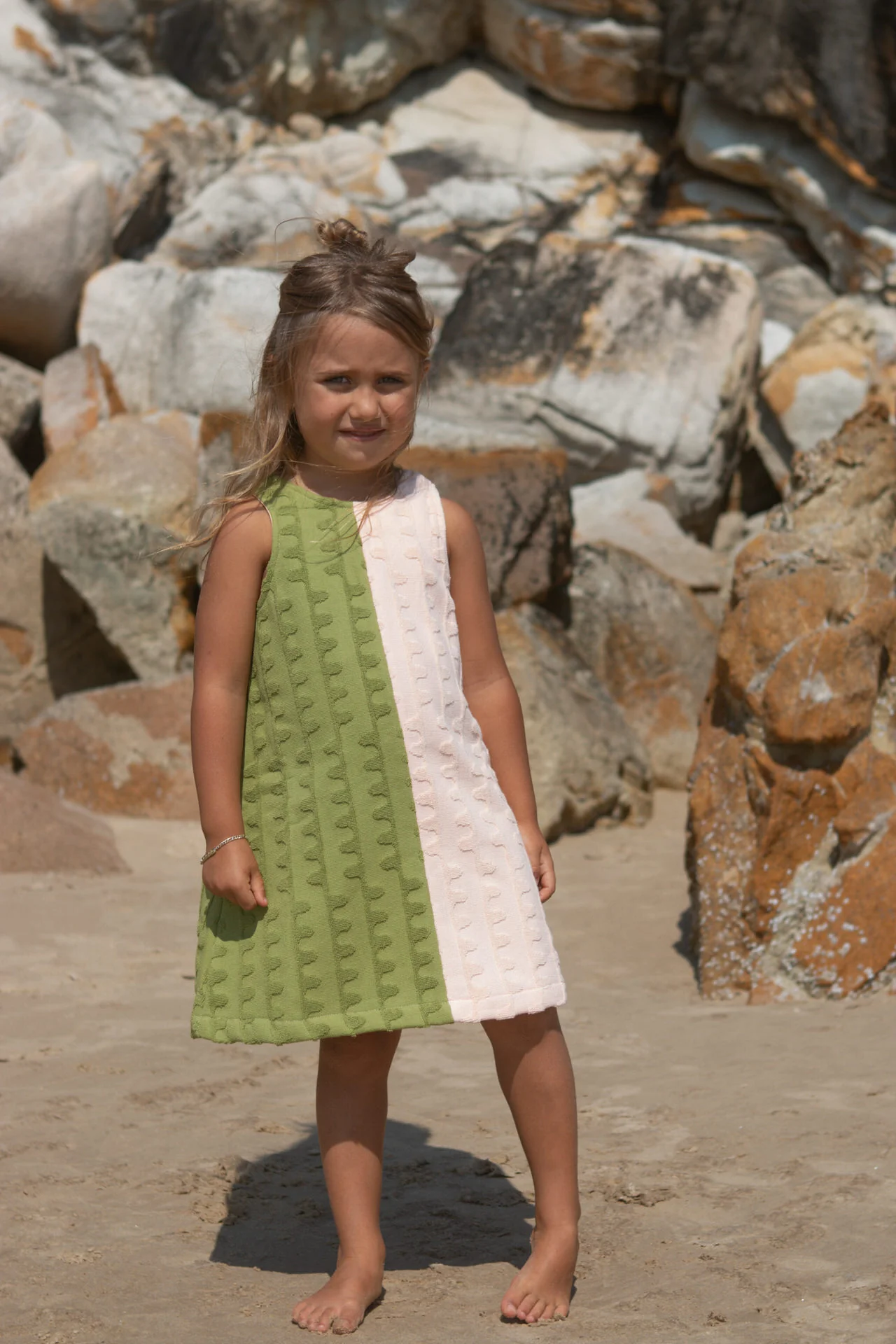 Terry Towelling Flow Dress - Leaf/Peachy - Image 2