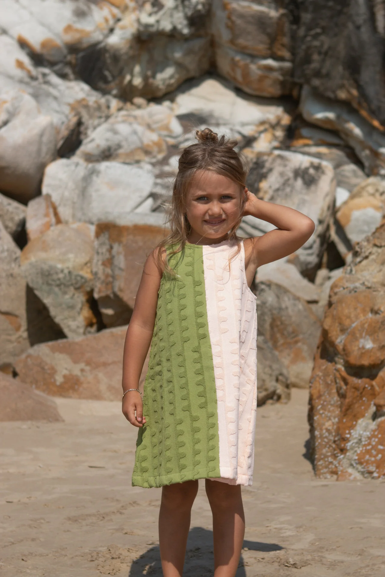 Terry Towelling Flow Dress - Leaf/Peachy - Image 6