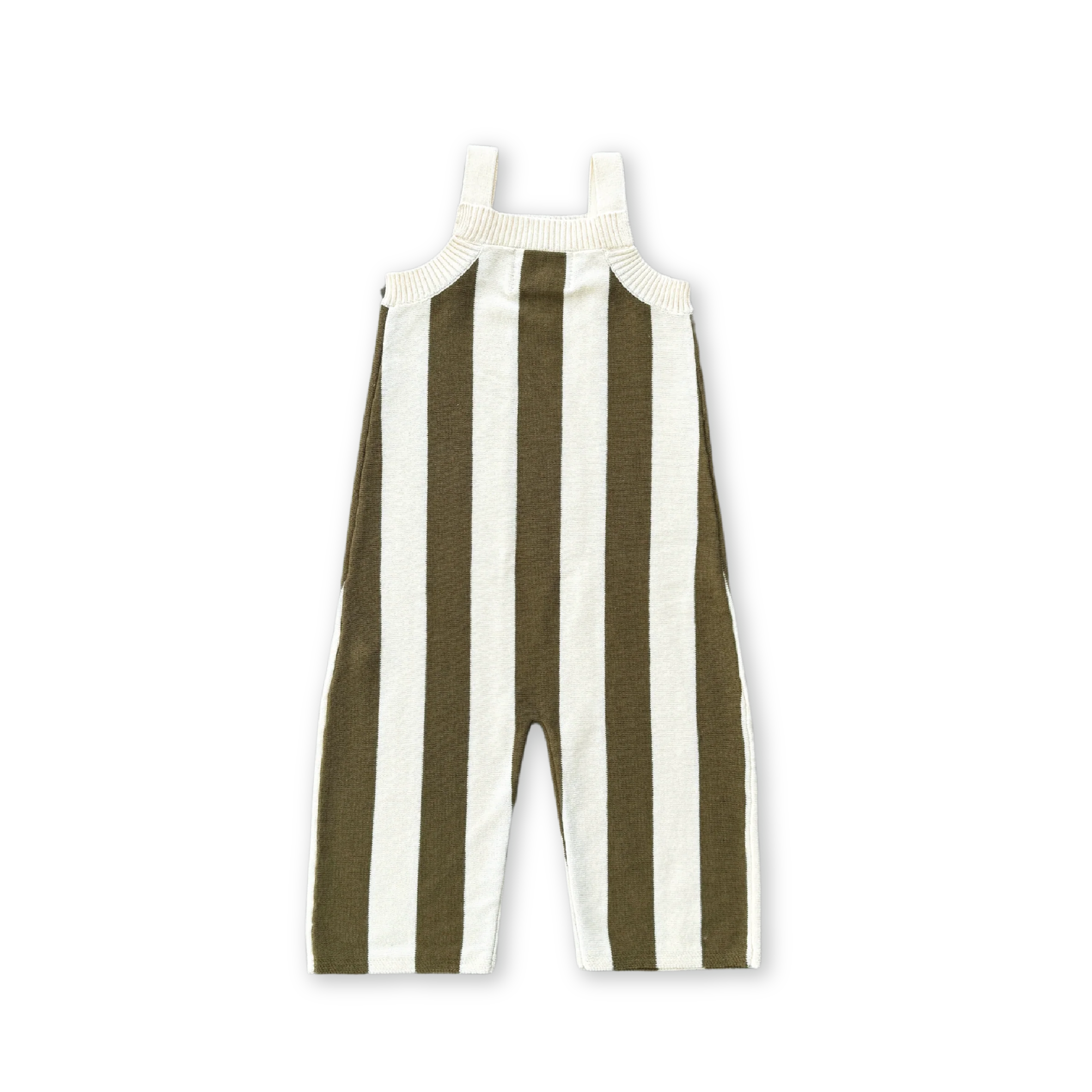 Vertical Stripe Knit Overalls - Coffee - Image 5