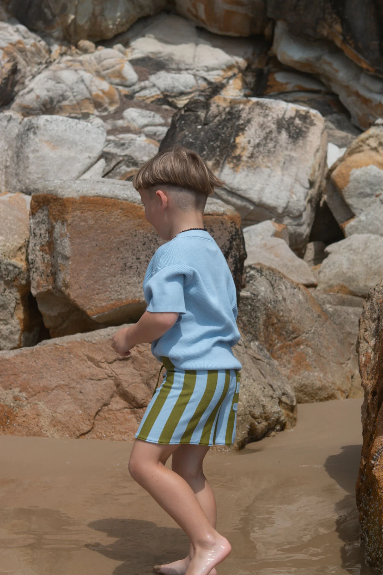Organic Vertical Stripe Knit Shorts - Ocean & Leaf - Image 4