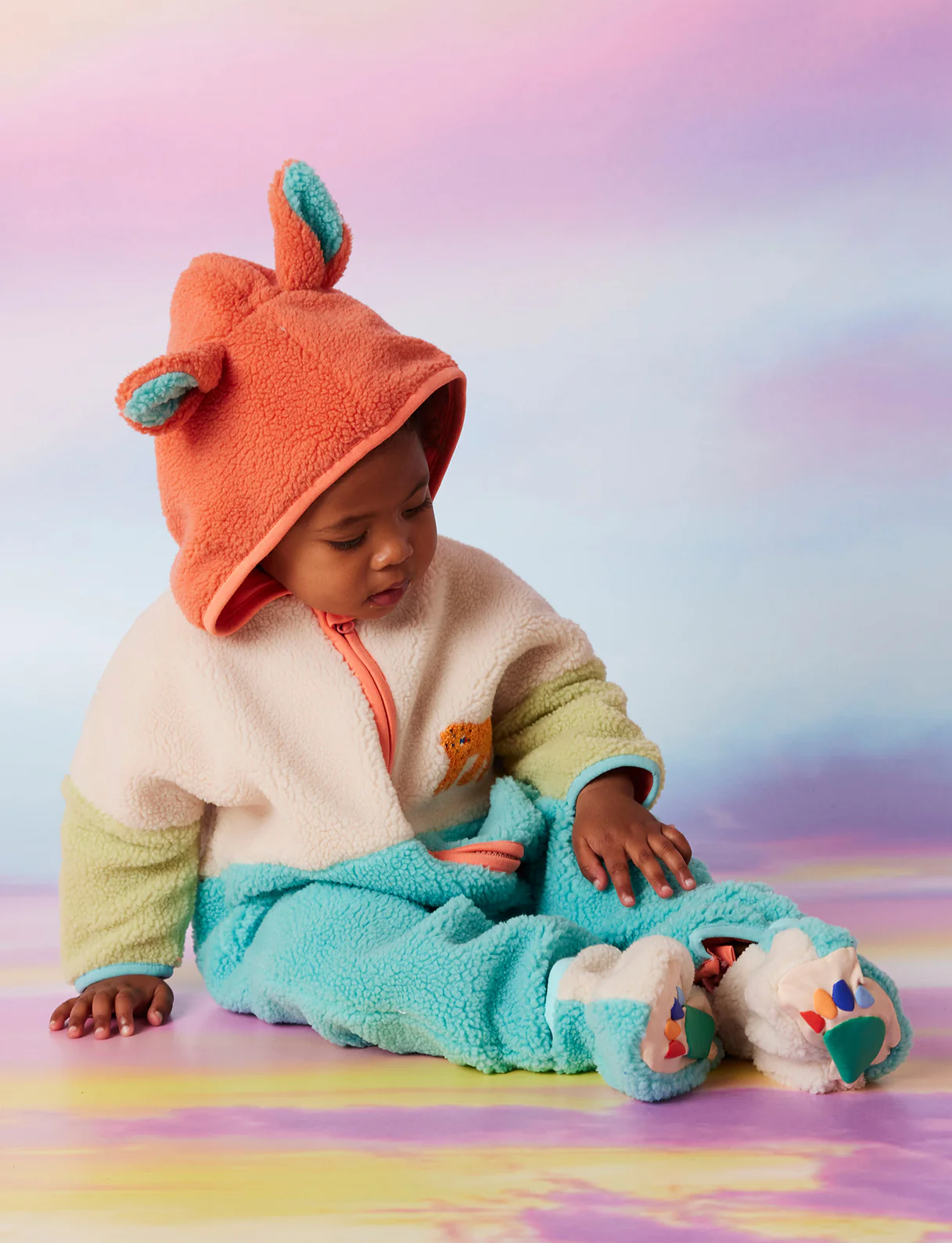 Sherpa Baby Booties - Aqua & Cream - Image 2