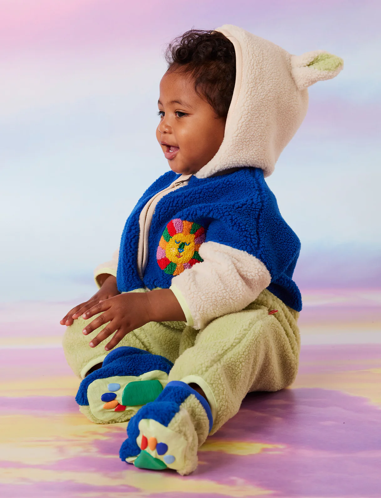 Sherpa Baby Booties - Lime & Blue - Image 2